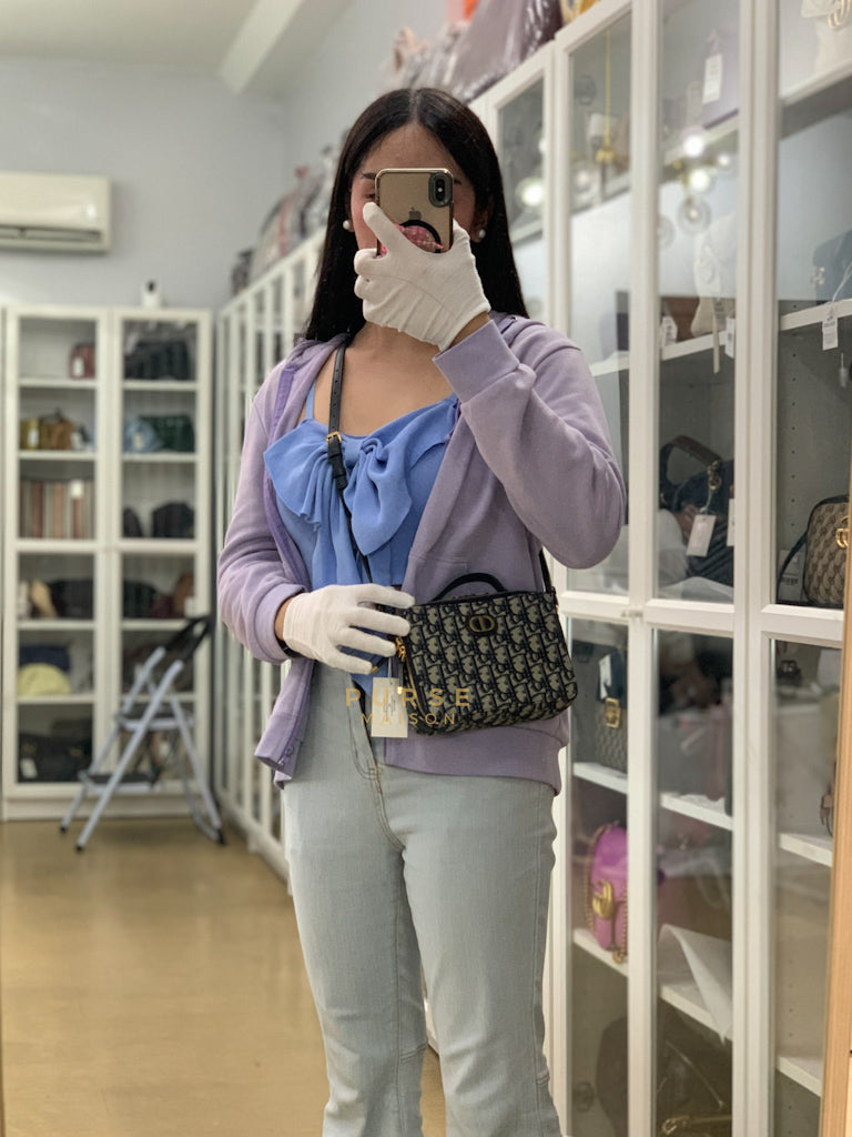 Dior 30 Montaigne Box Bag Small in Blue Oblique Jacquard & Gold Hardware | Purse Maison Luxury Bags Shop