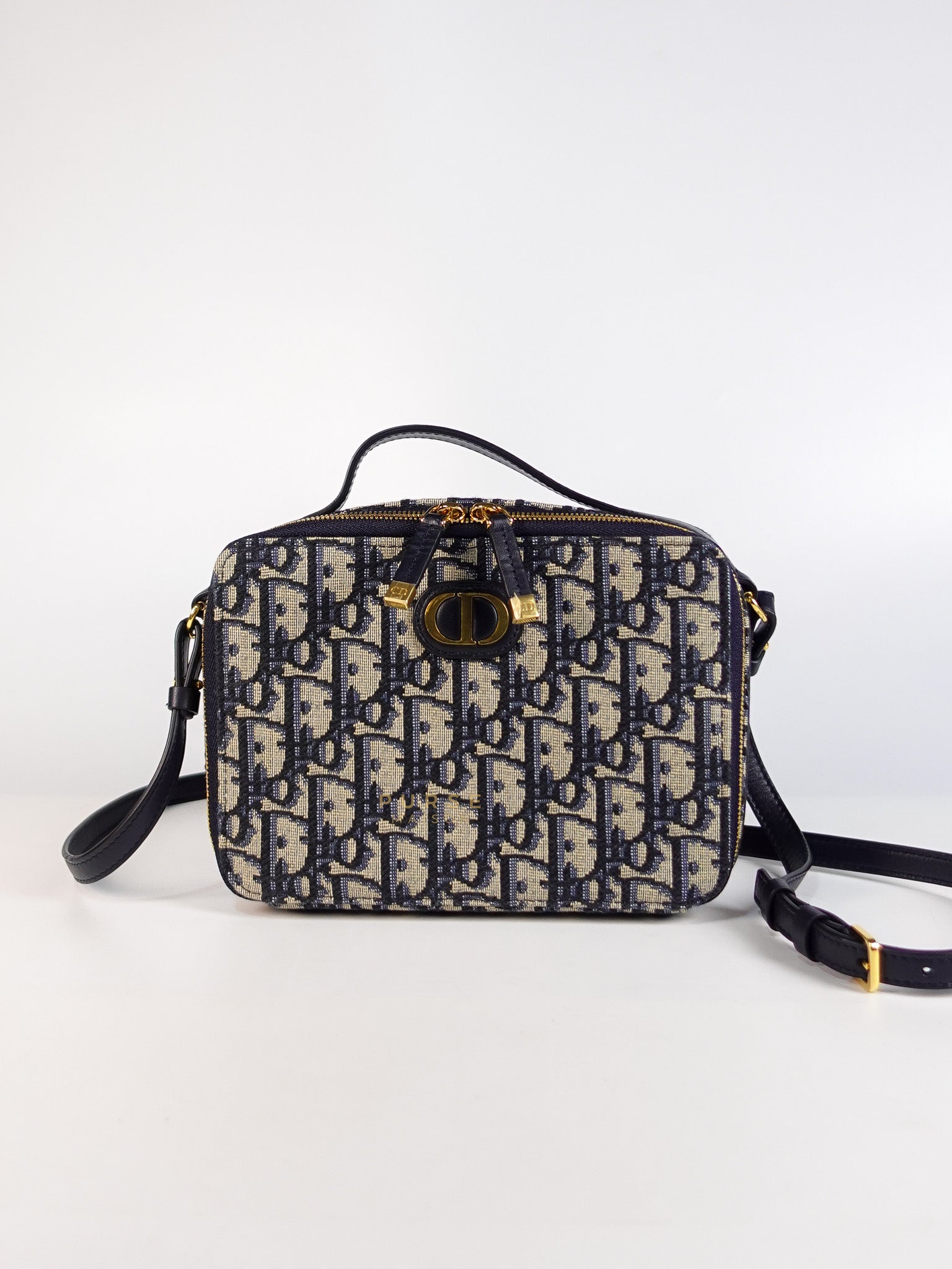 Dior 30 Montaigne Box Bag Small in Blue Oblique Jacquard & Gold Hardware | Purse Maison Luxury Bags Shop