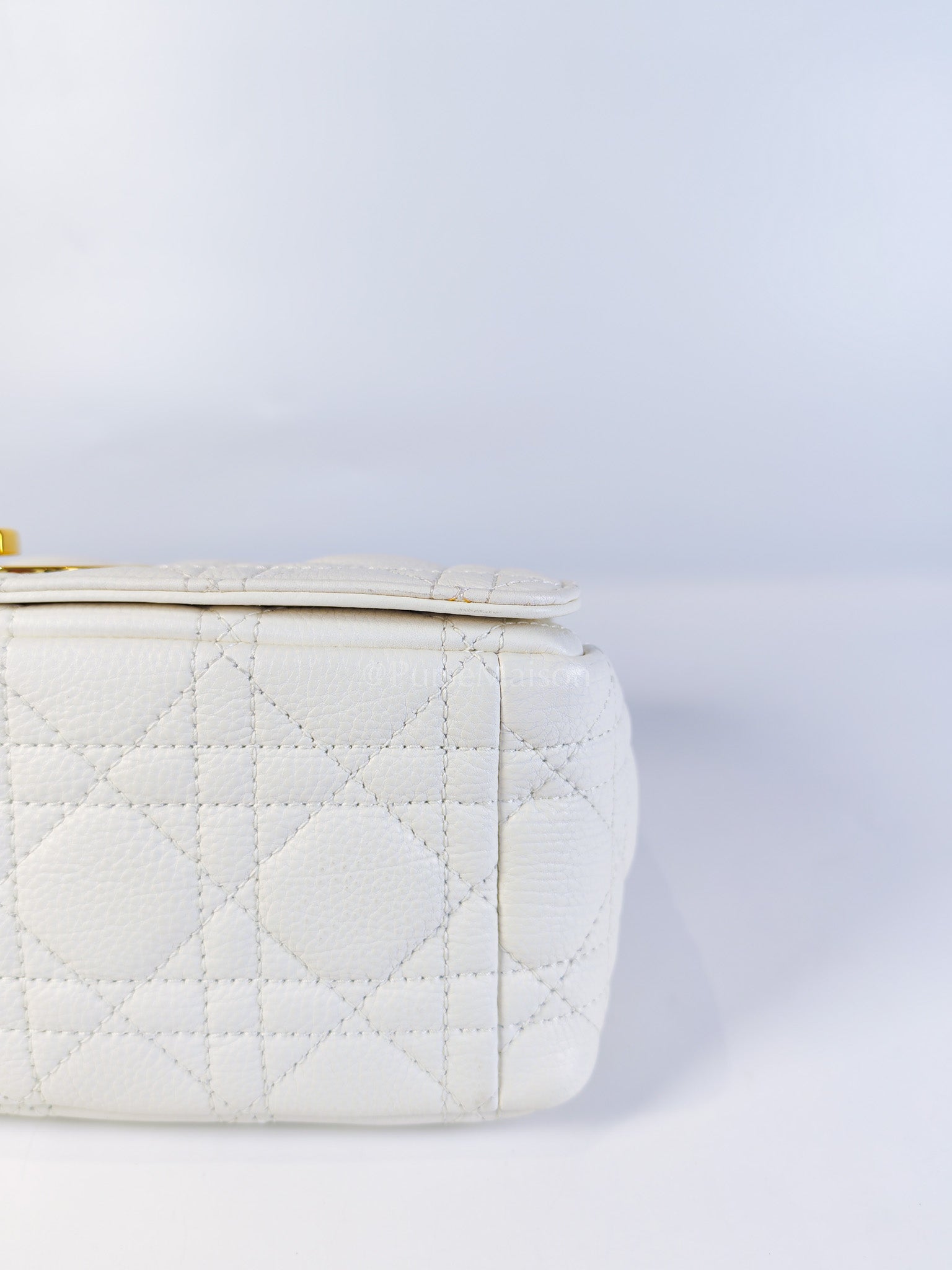 Dior Caro Medium in White Cannage Lambskin Leather and Gold Hardware | Purse Maison Luxury Bags Shop