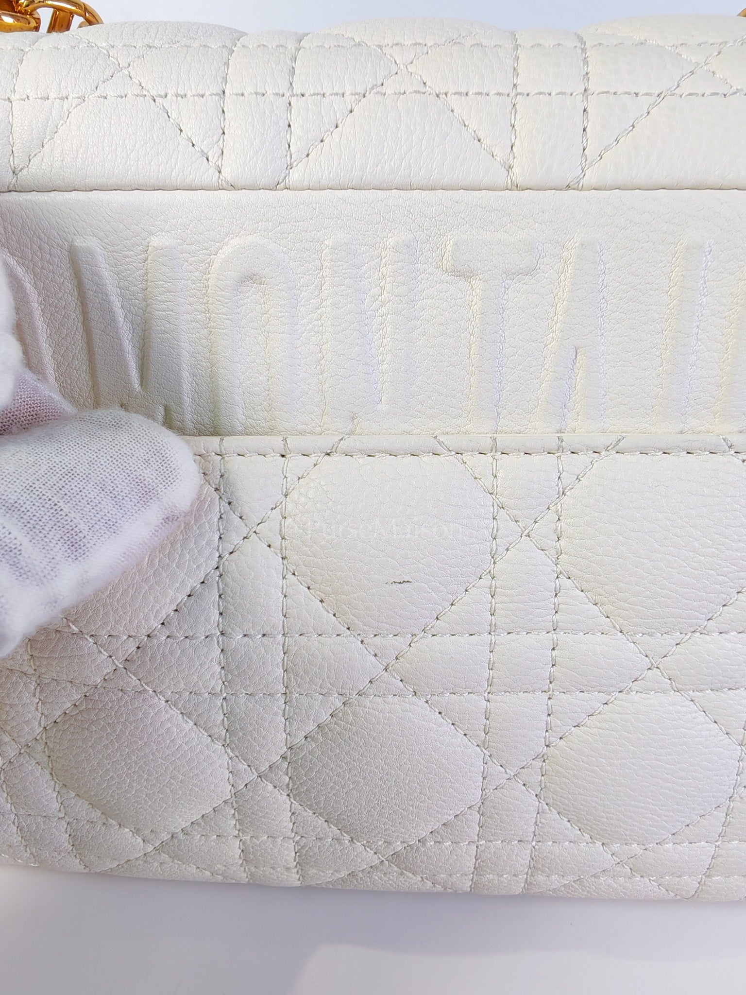 Dior Caro Medium in White Cannage Lambskin Leather and Gold Hardware | Purse Maison Luxury Bags Shop