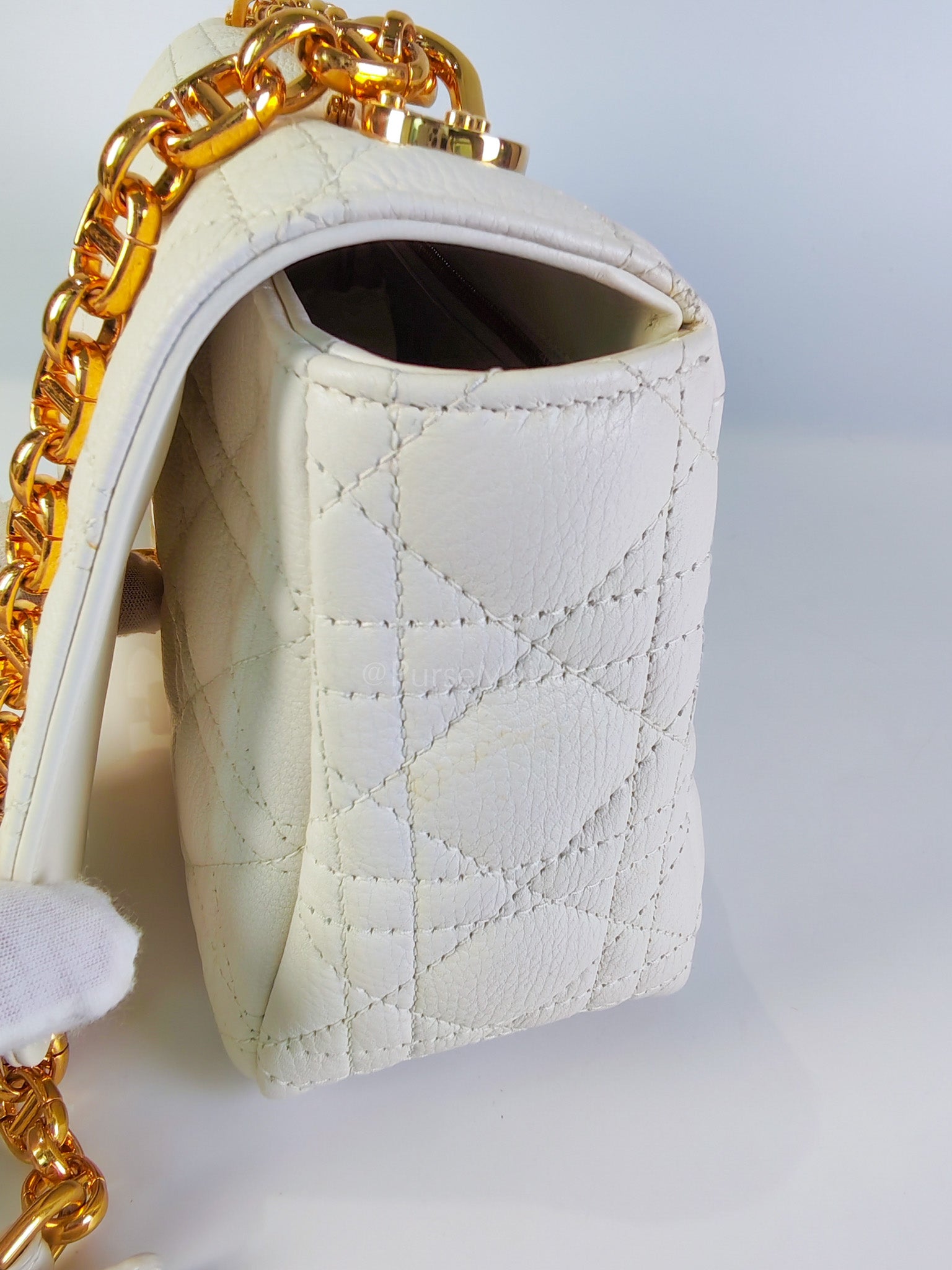 Dior Caro Medium in White Cannage Lambskin Leather and Gold Hardware | Purse Maison Luxury Bags Shop