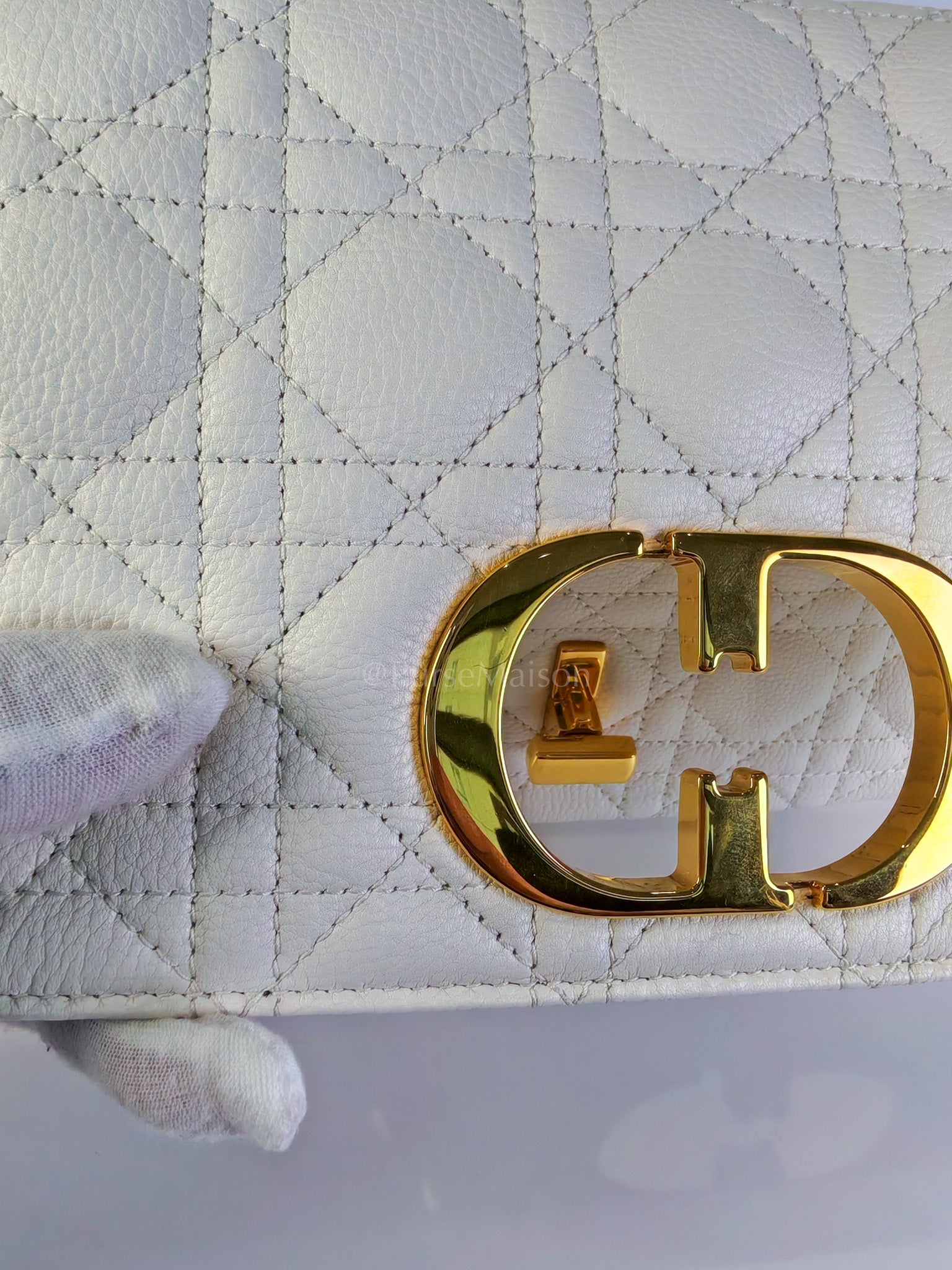 Dior Caro Medium in White Cannage Lambskin Leather and Gold Hardware | Purse Maison Luxury Bags Shop