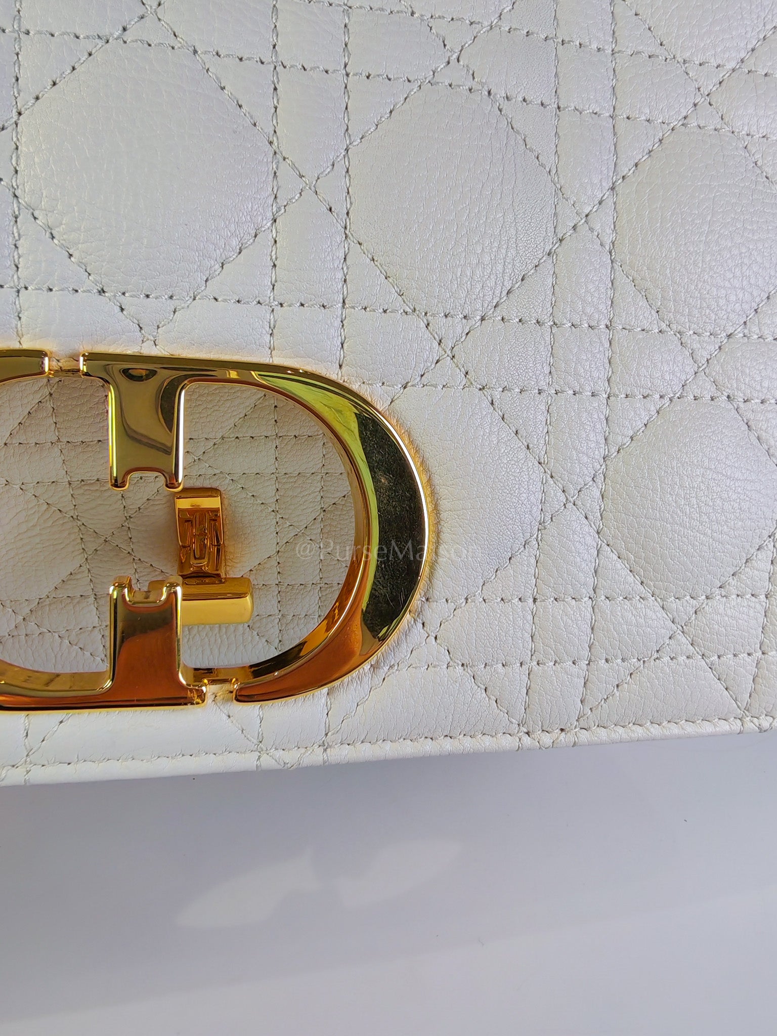 Dior Caro Medium in White Cannage Lambskin Leather and Gold Hardware | Purse Maison Luxury Bags Shop