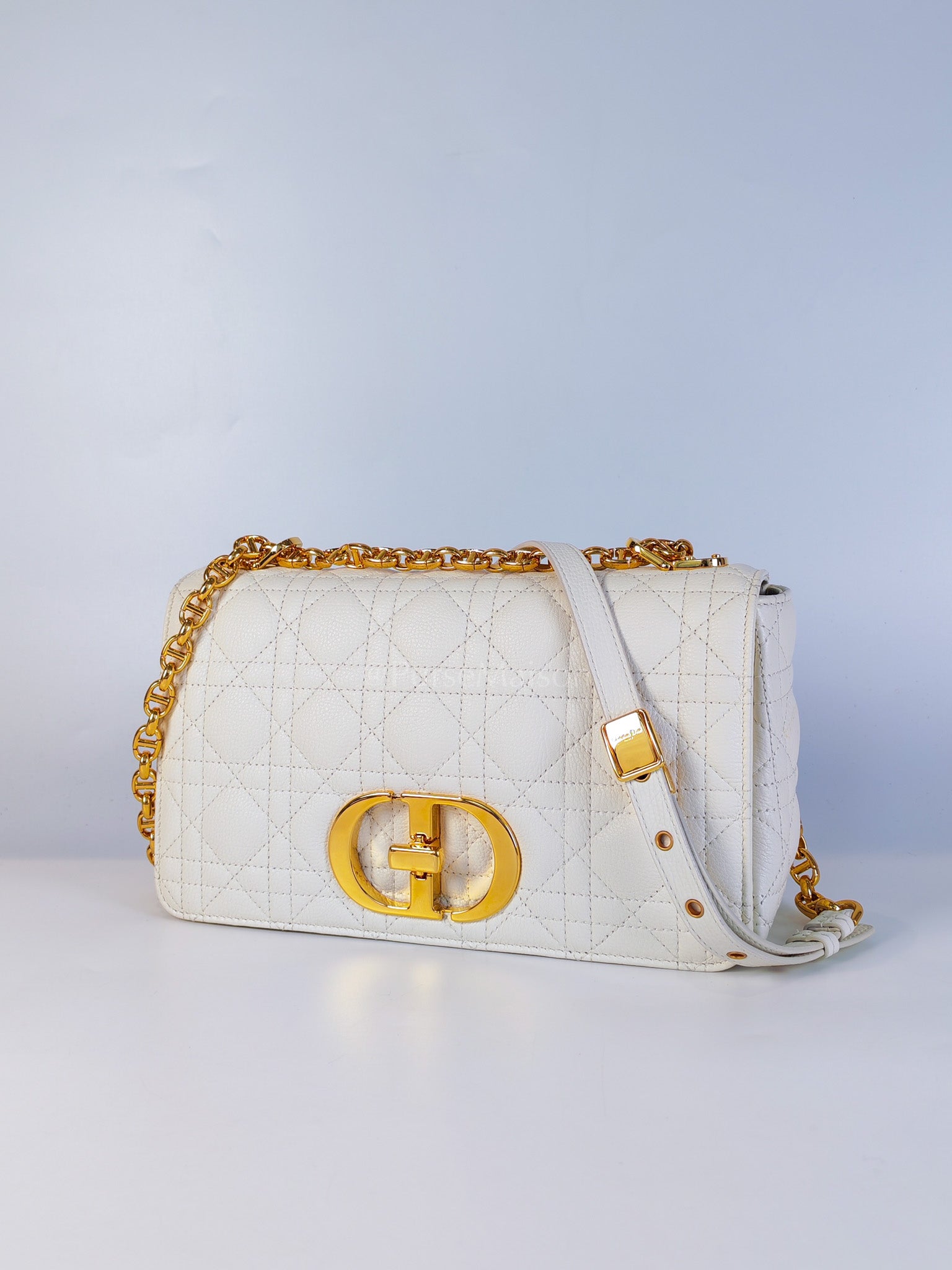 Dior Caro Medium in White Cannage Lambskin Leather and Gold Hardware | Purse Maison Luxury Bags Shop