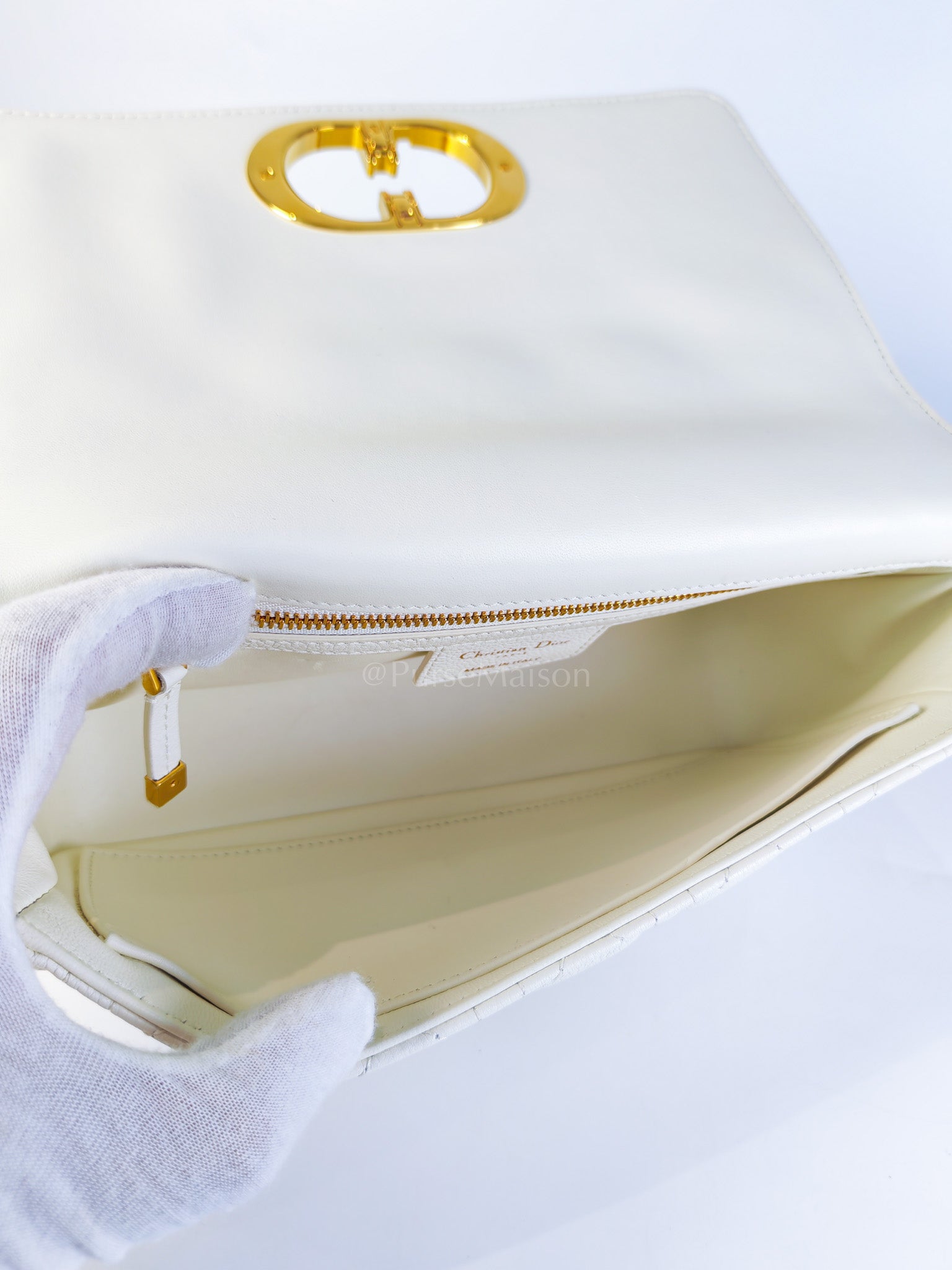 Dior Caro Medium in White Cannage Lambskin Leather and Gold Hardware | Purse Maison Luxury Bags Shop