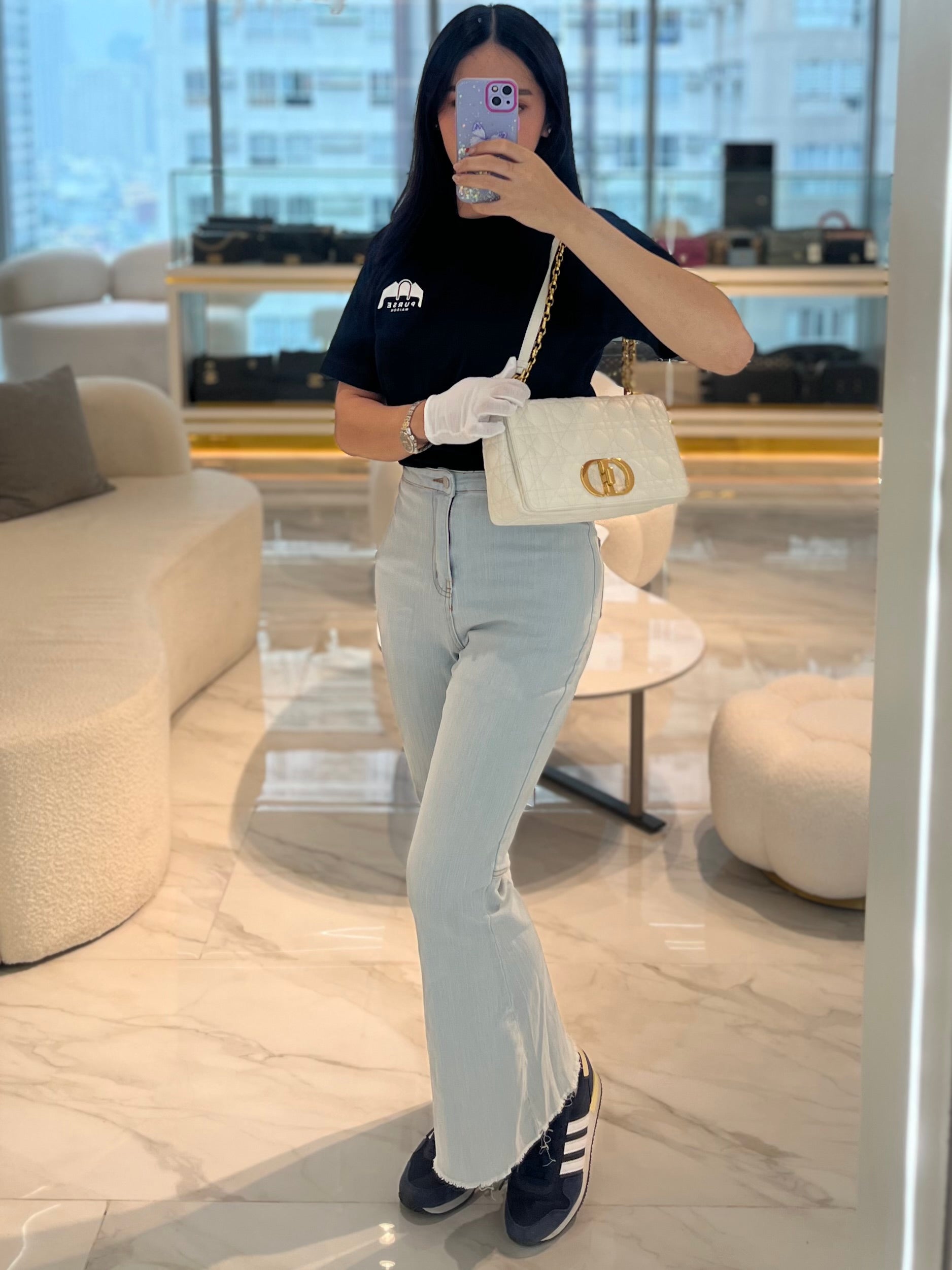 Dior Caro Medium in White Cannage Lambskin Leather and Gold Hardware | Purse Maison Luxury Bags Shop