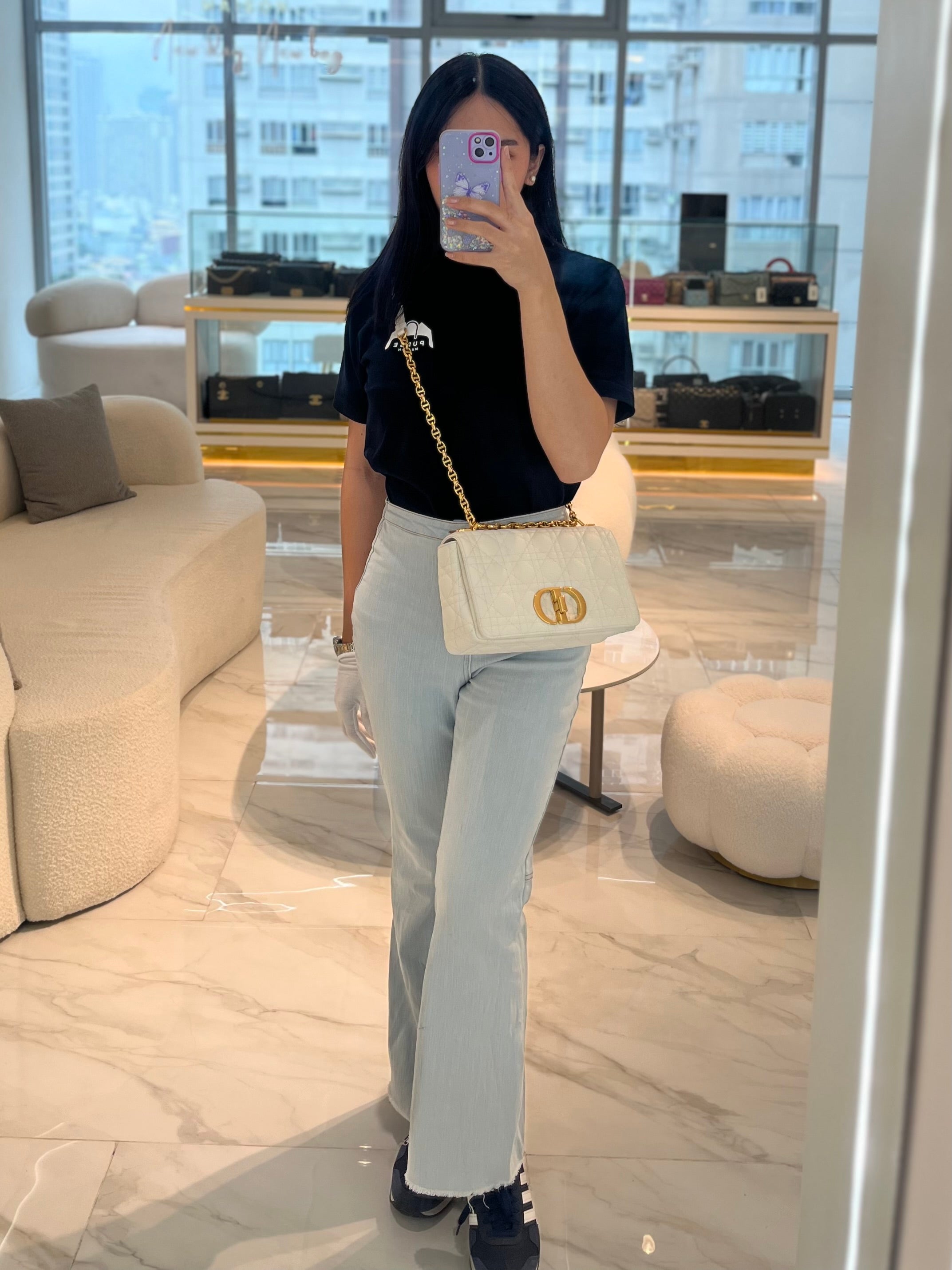 Dior Caro Medium in White Cannage Lambskin Leather and Gold Hardware | Purse Maison Luxury Bags Shop