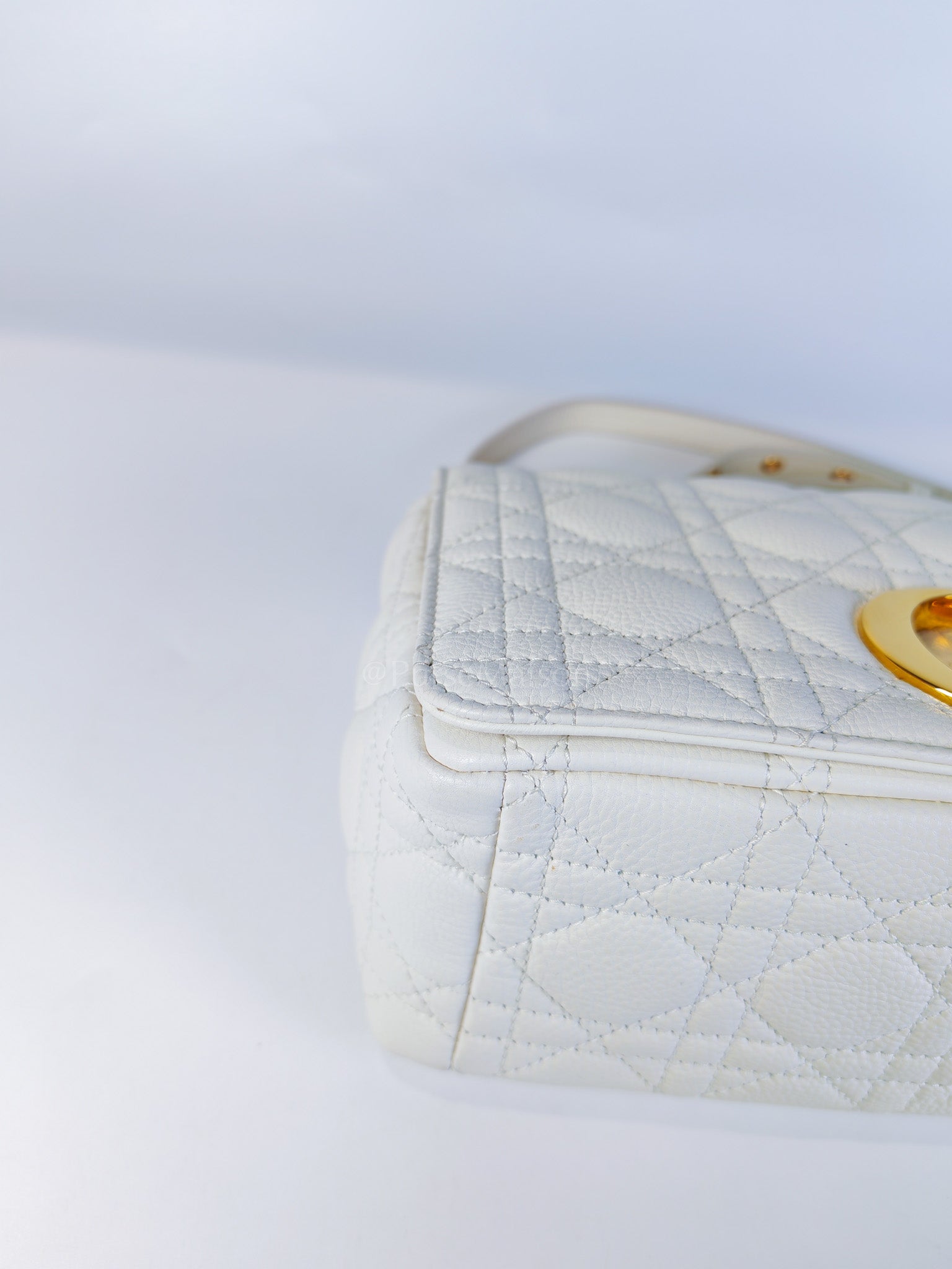 Dior Caro Medium in White Cannage Lambskin Leather and Gold Hardware | Purse Maison Luxury Bags Shop