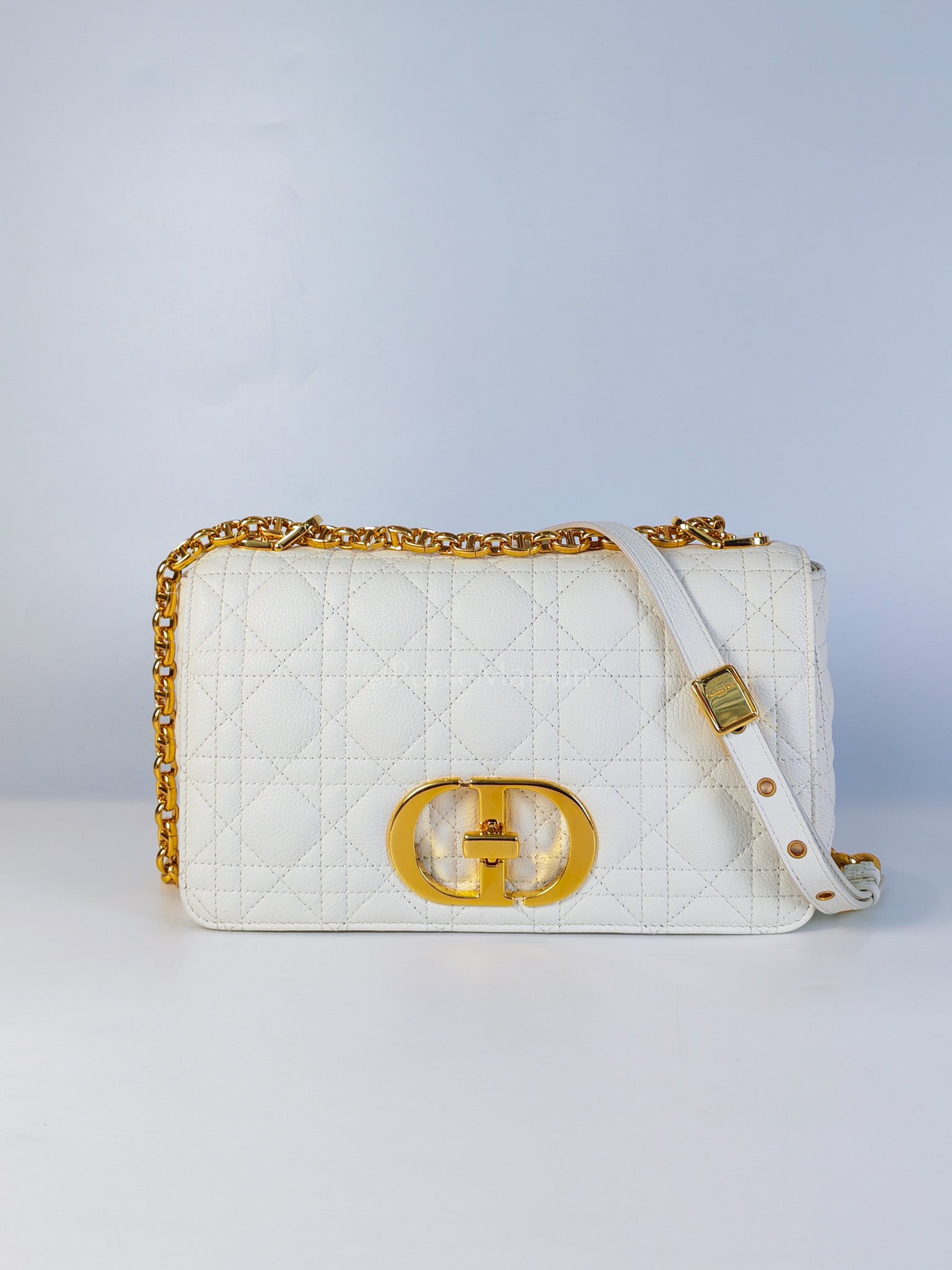 Dior Caro Medium in White Cannage Lambskin Leather and Gold Hardware | Purse Maison Luxury Bags Shop