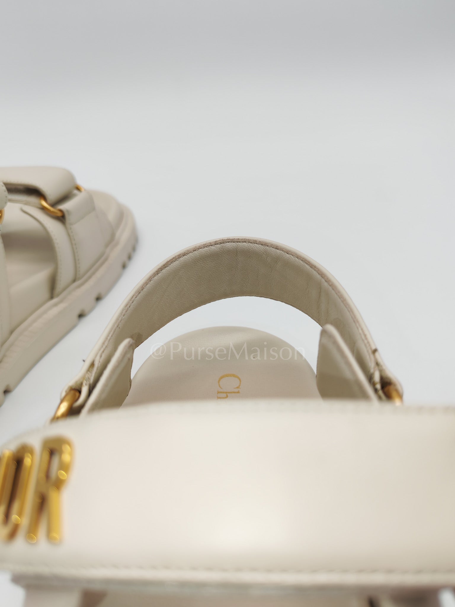Diorack Sandals in White Lambskin Leather & Gold Hardware Size 36 EU (23cm) | Purse Maison Luxury Bags Shop