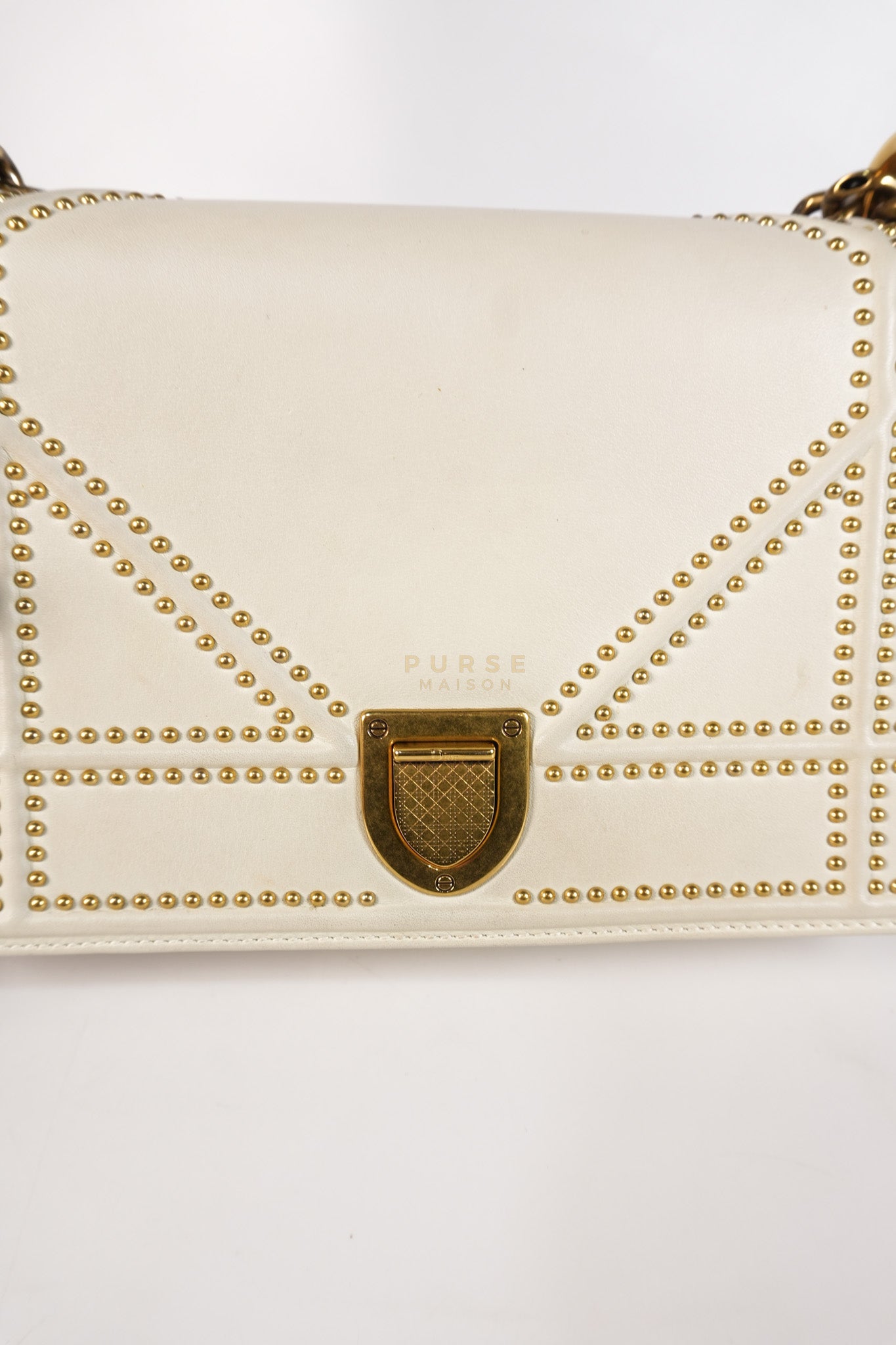 Diorama Small Studded Ivory Calfskin Leather Crossbody Bag | Purse Maison Luxury Bags Shop