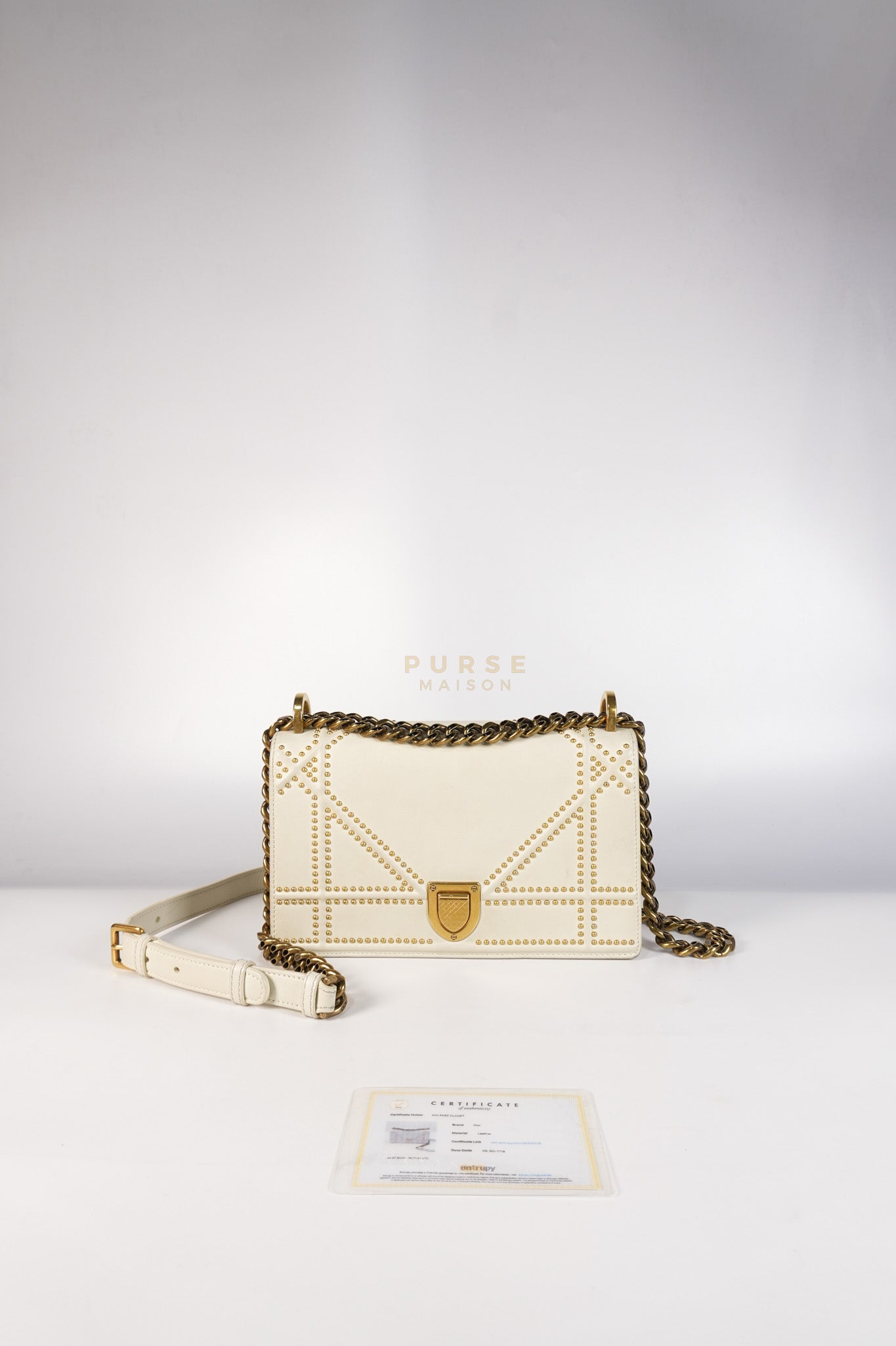 Diorama Small Studded Ivory Calfskin Leather Crossbody Bag | Purse Maison Luxury Bags Shop