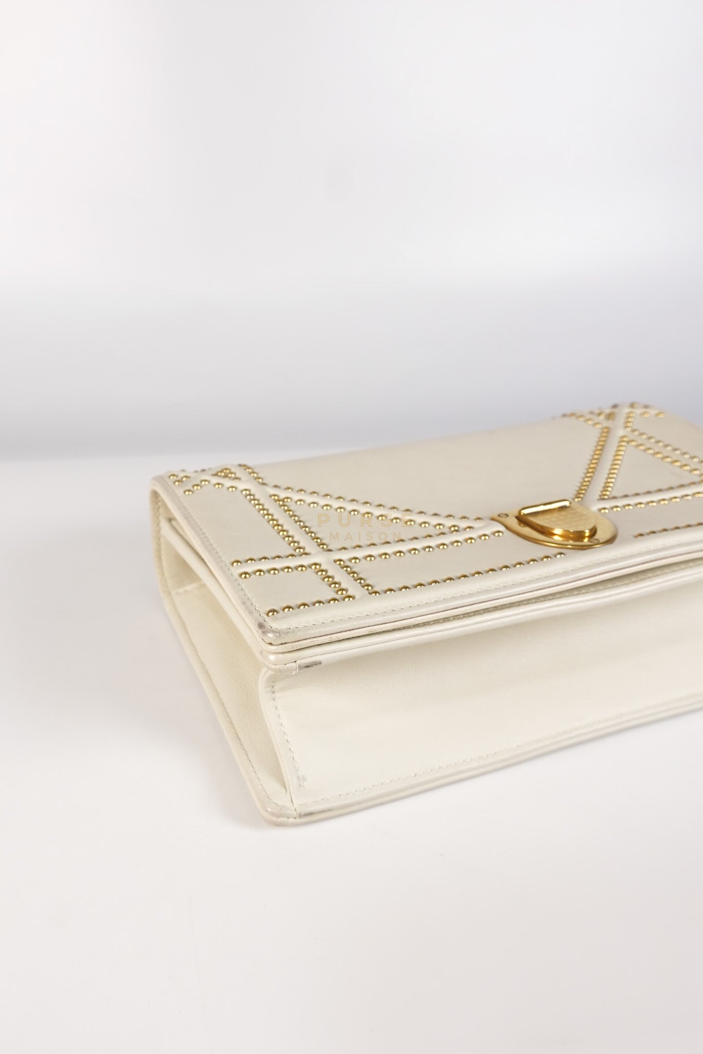Diorama Small Studded Ivory Calfskin Leather Crossbody Bag | Purse Maison Luxury Bags Shop