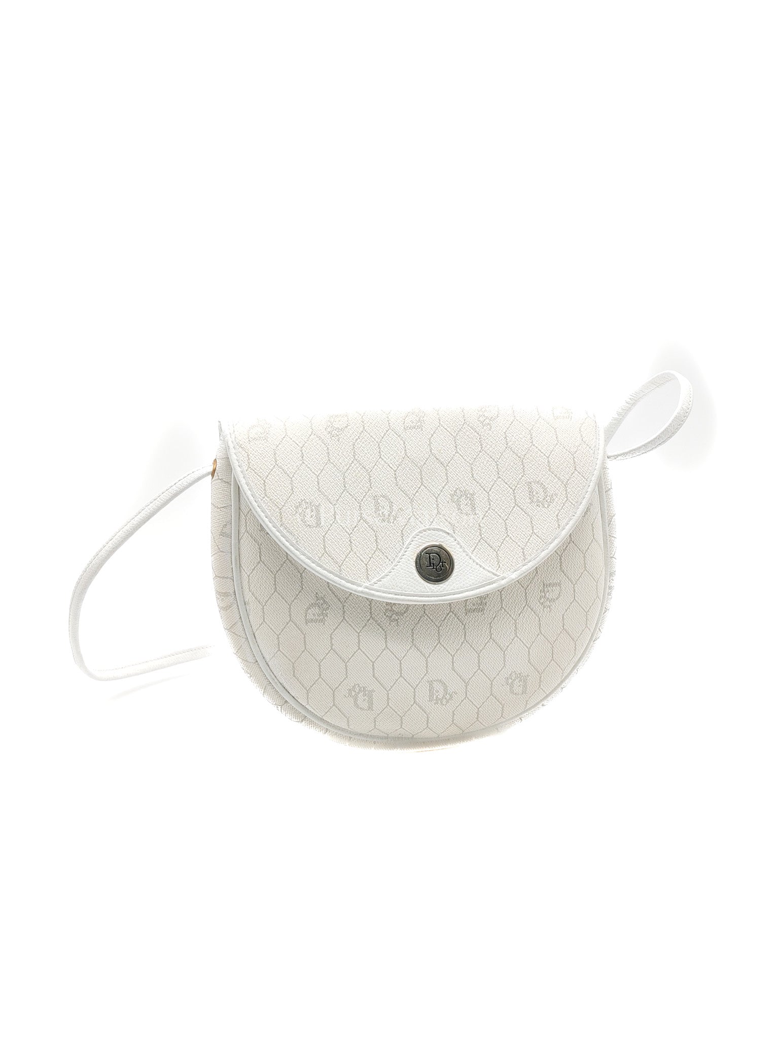 Christian Dior Vintage Honeycomb Canvas in White Shoulder Bag