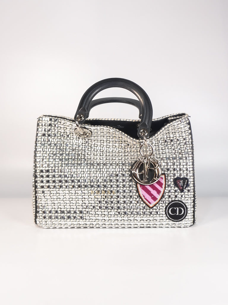 Diorissimo Tote Bag in Silver/Black Metallic Tweed Silver Hardware | Purse Maison Luxury Bags Shop