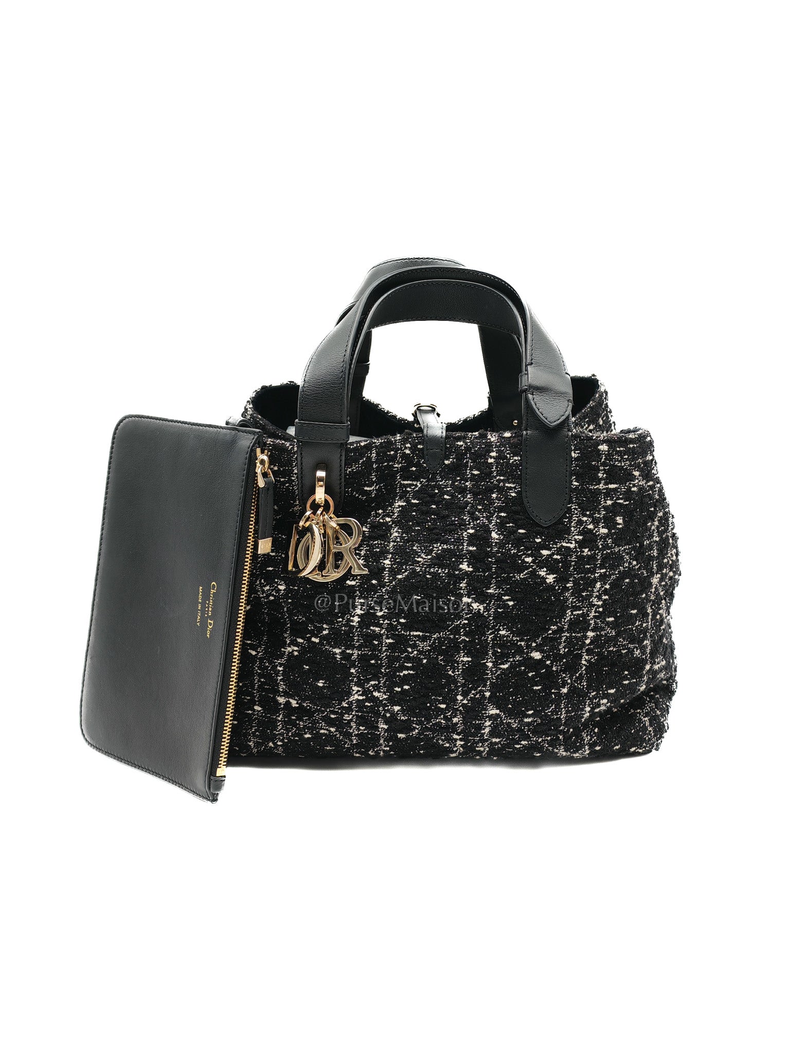 Toujours Medium in Black Calfskin and Tweed Canvas