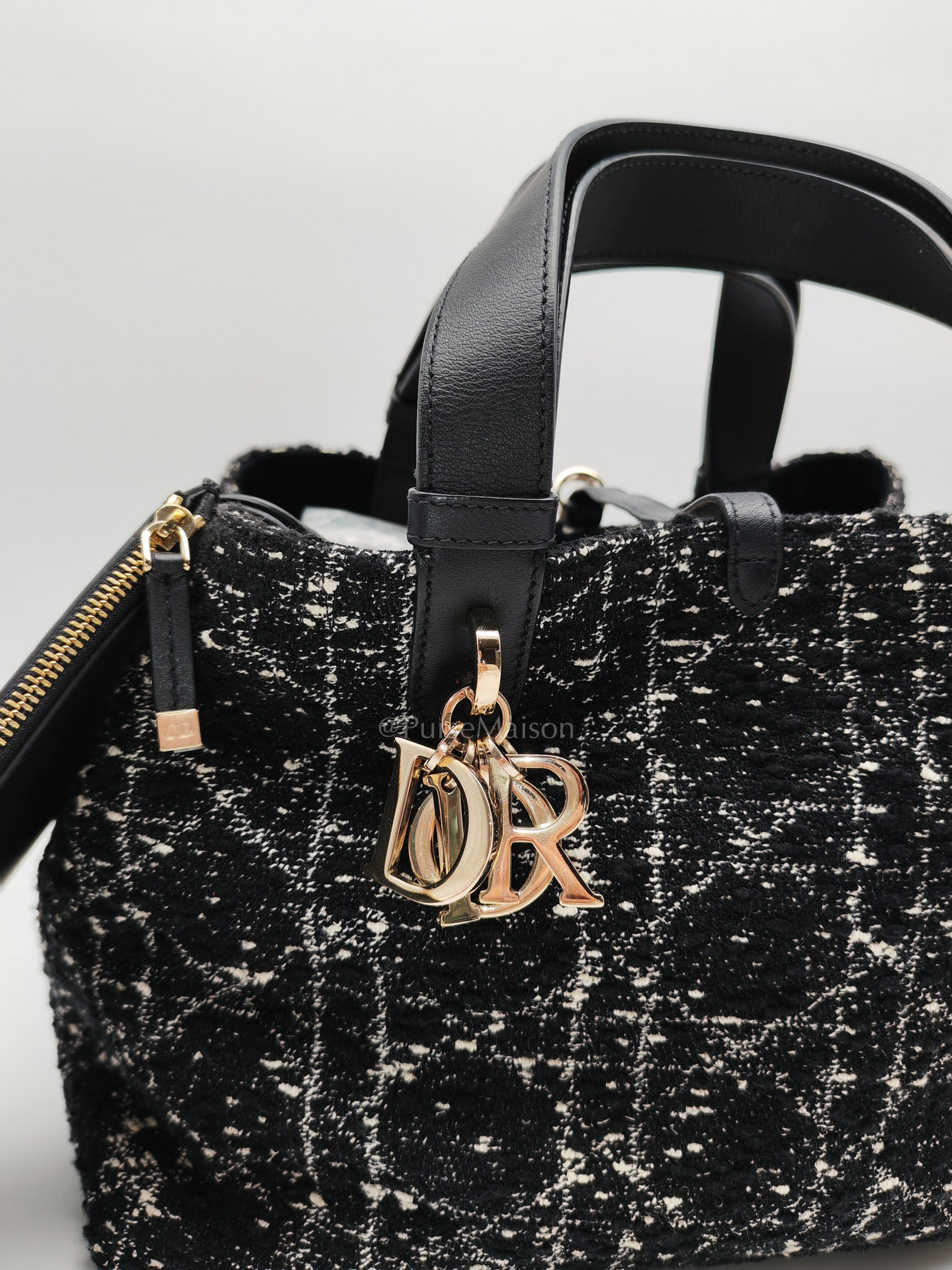 Toujours Medium in Black Calfskin and Tweed Canvas