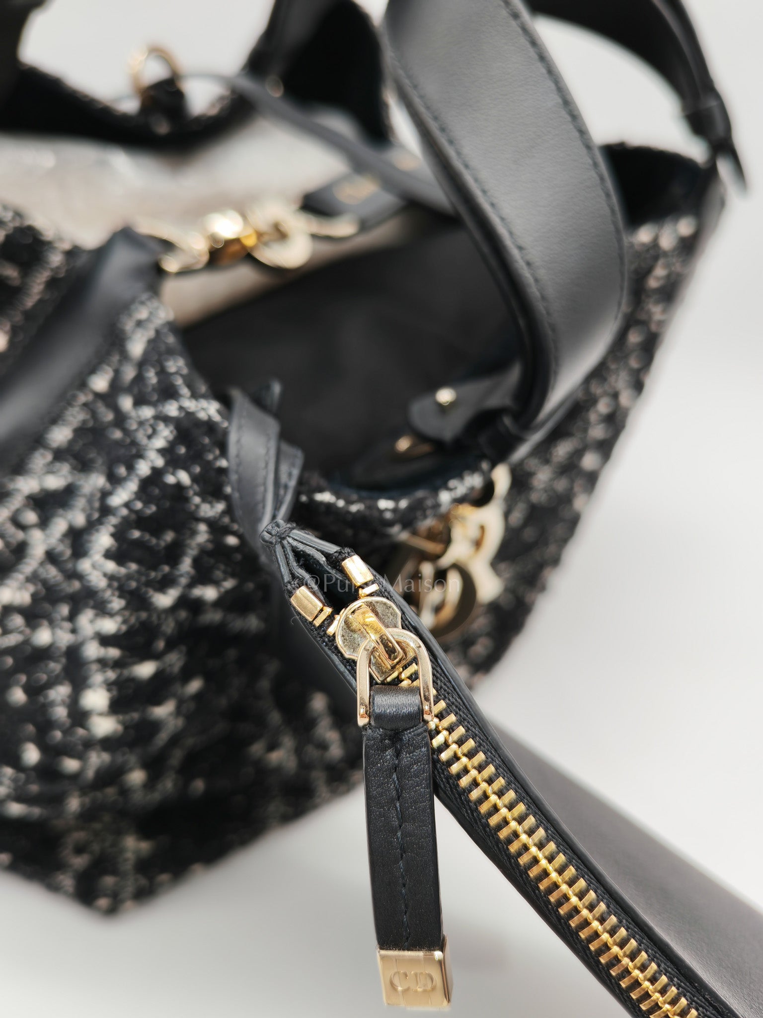 Toujours Medium in Black Calfskin and Tweed Canvas