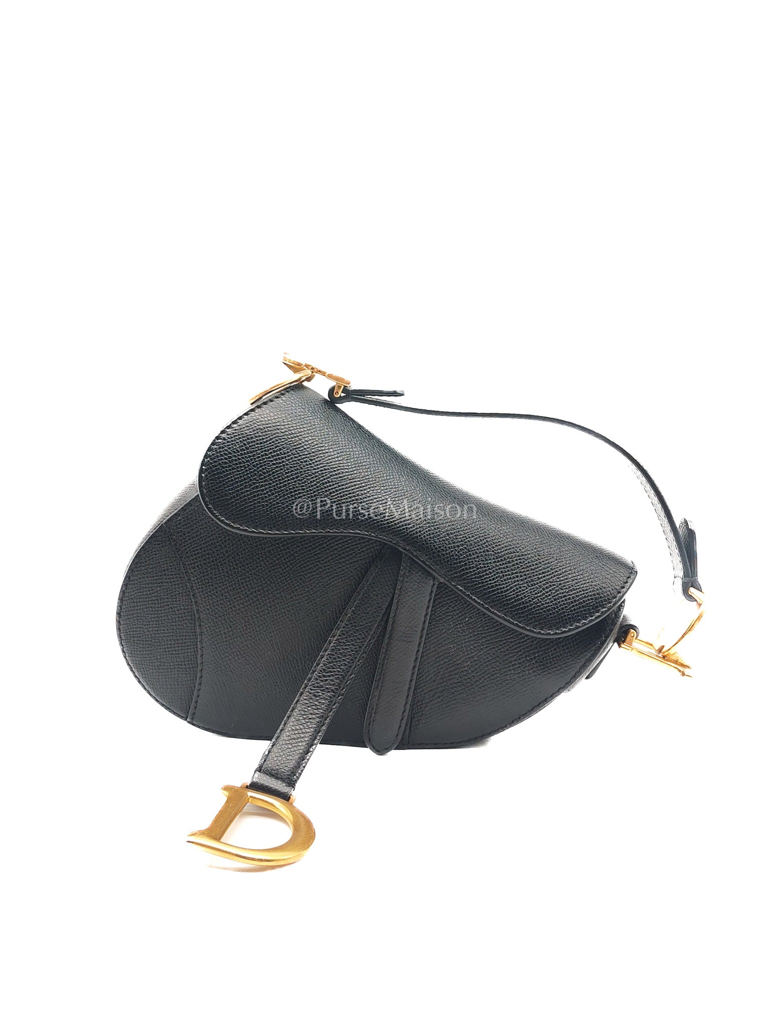 Christian Dior Mini Saddle in Black Grained Leather Top Handle Bag