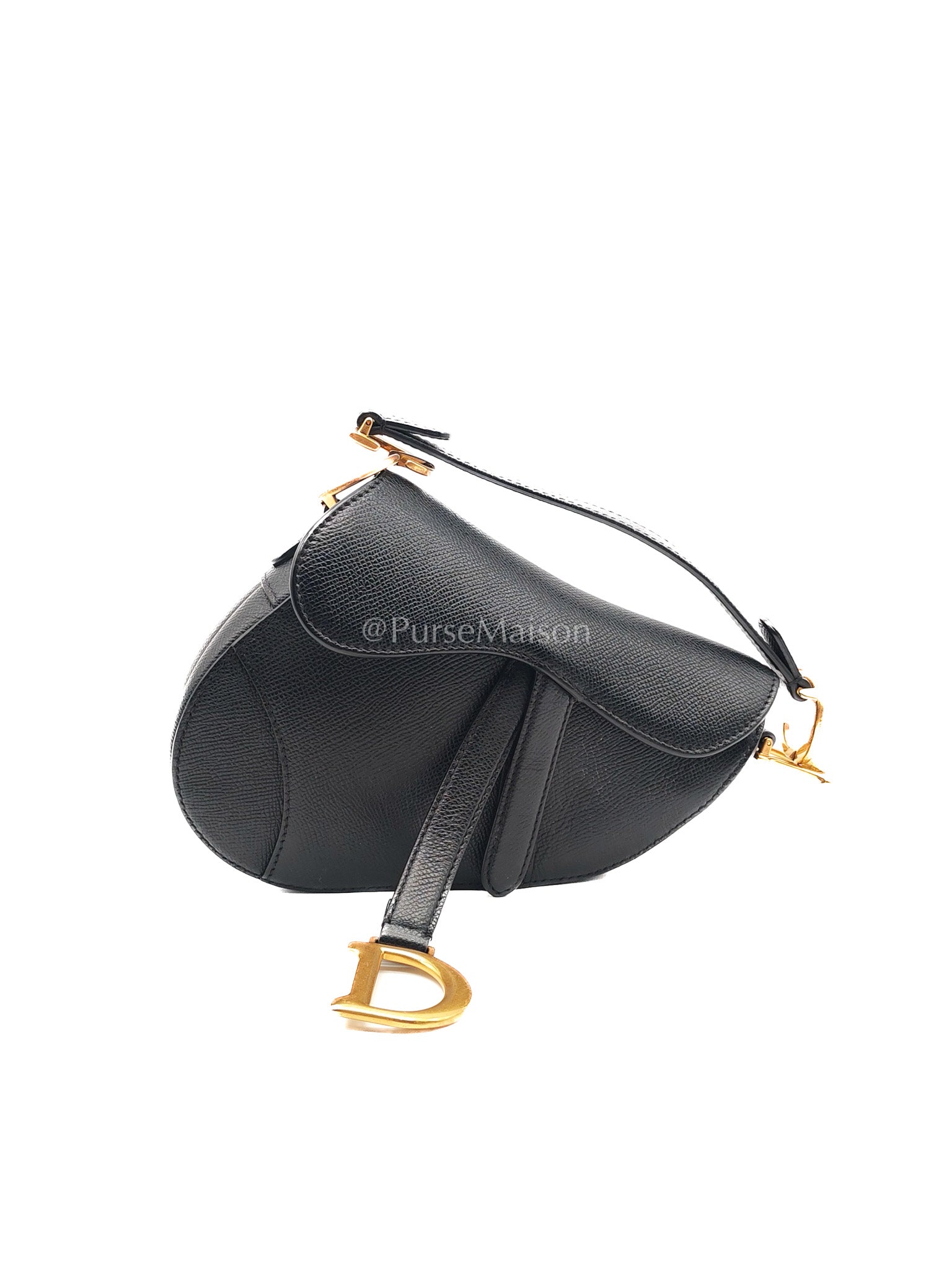 Christian Dior Mini Saddle in Black Grained Leather Top Handle Bag