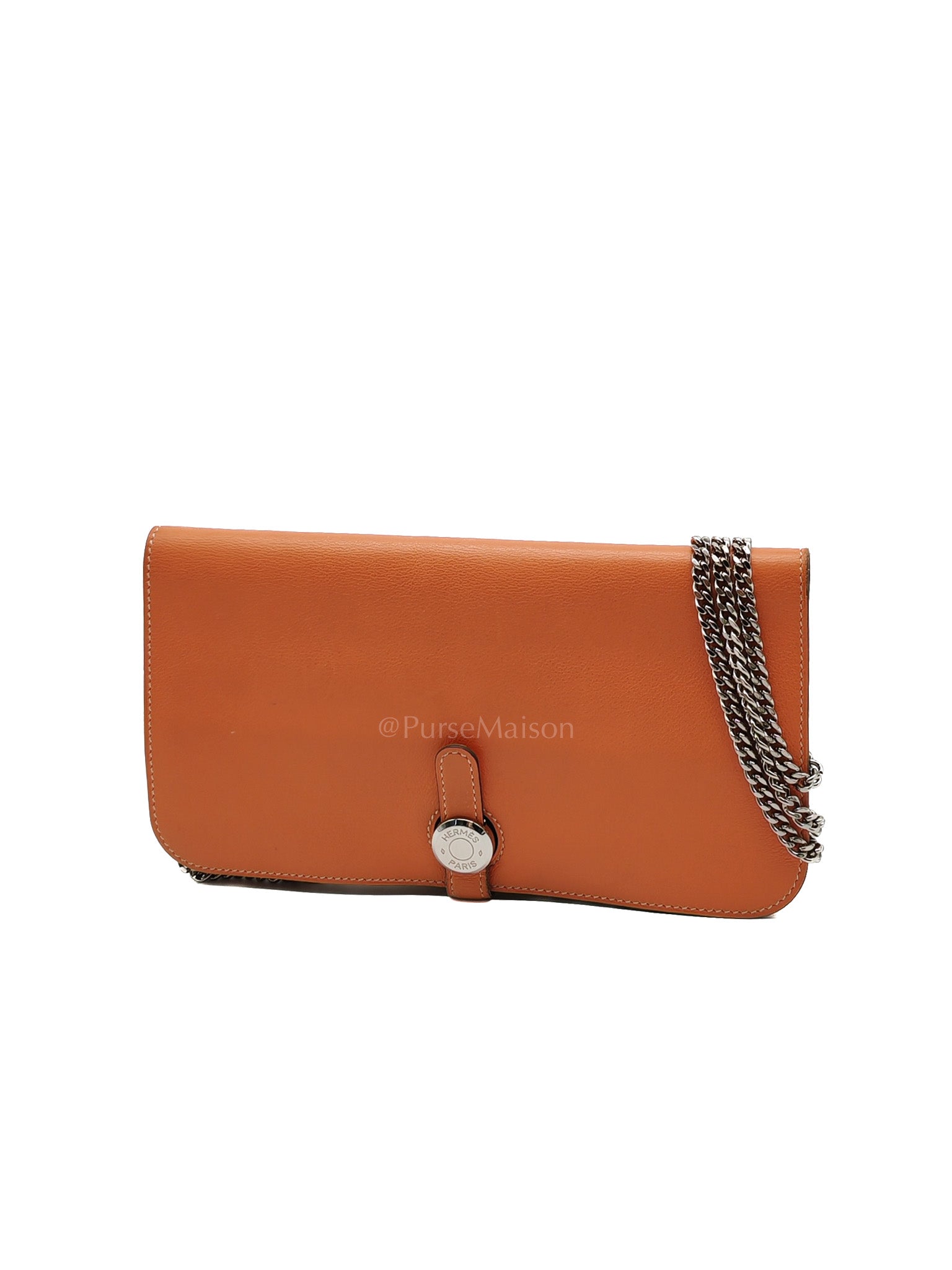Dogon Duo Wallet in Classic Orange Evercalf Leather & Palladium Hardware Stamp Sqaure Q (2013) | Purse Maison Luxury Bags Shop