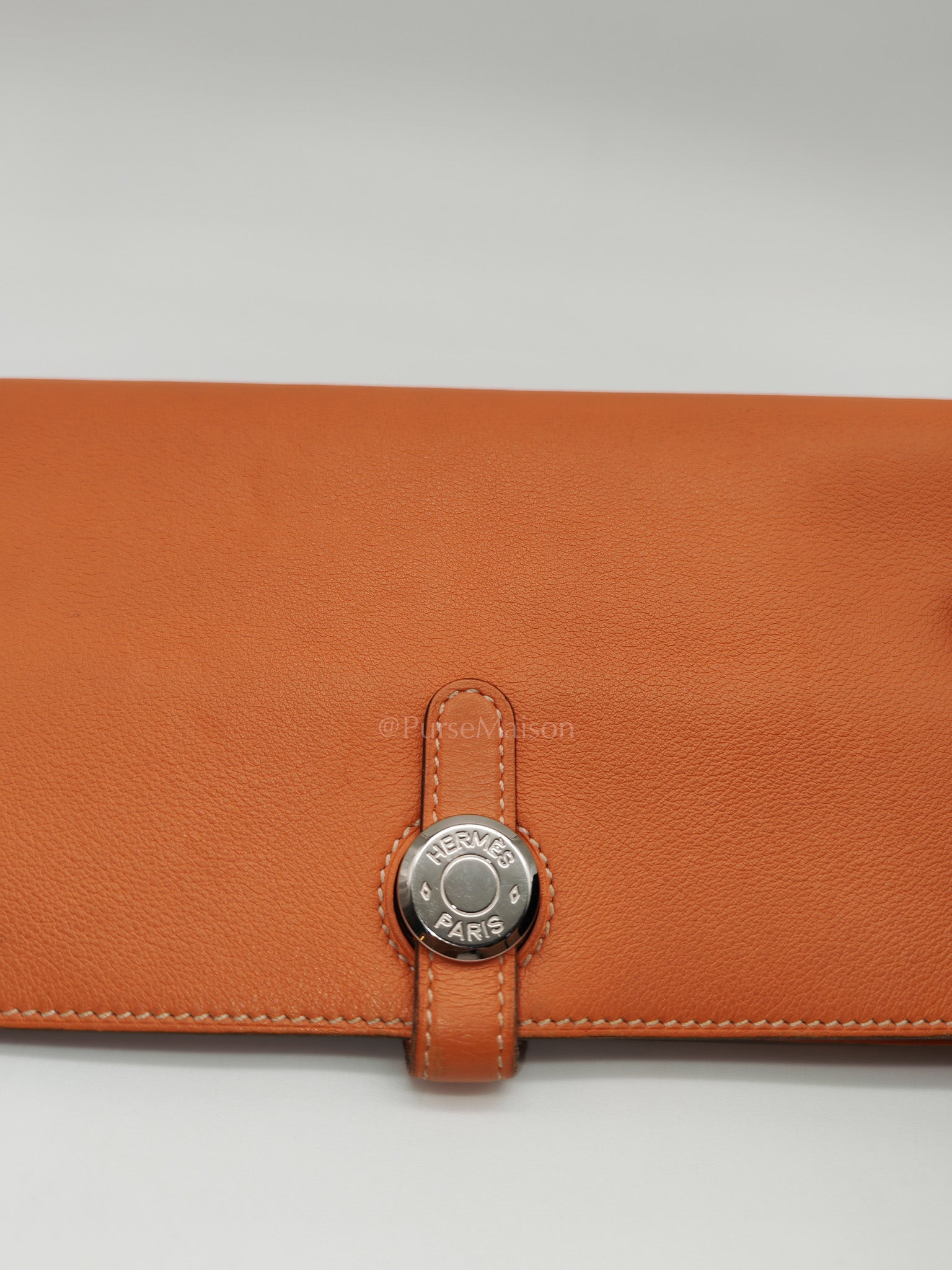 Dogon Duo Wallet in Classic Orange Evercalf Leather & Palladium Hardware Stamp Sqaure Q (2013)