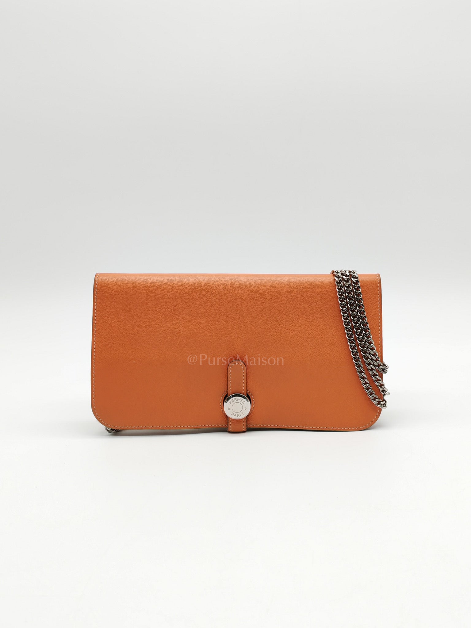 Dogon Duo Wallet in Classic Orange Evercalf Leather & Palladium Hardware Stamp Sqaure Q (2013)