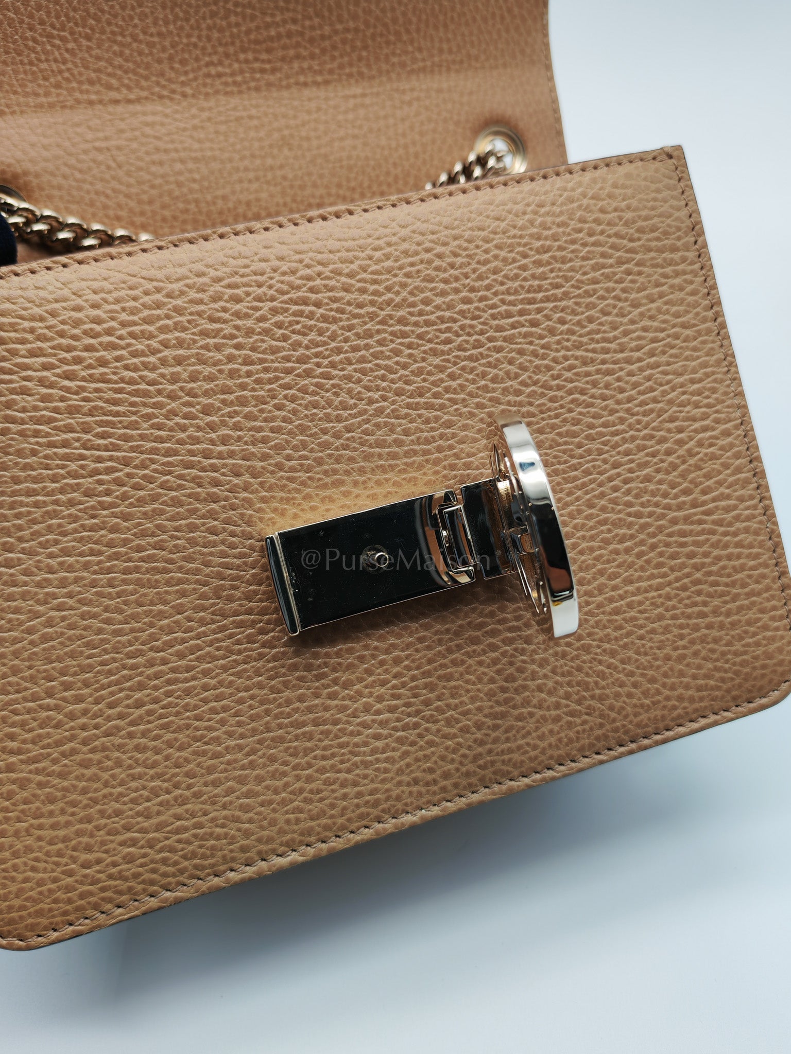 Dollar Calfskin Small Interlocking GG Shoulder Bag Gold Hardware Beige | Purse Maison Luxury Bags Shop