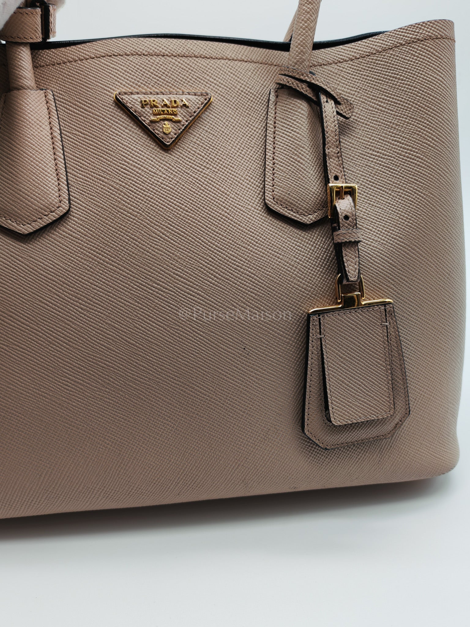 Double Bag in Light Beige Saffiano Cuir Leather Shoulder Bag | Purse Maison Luxury Bags Shop