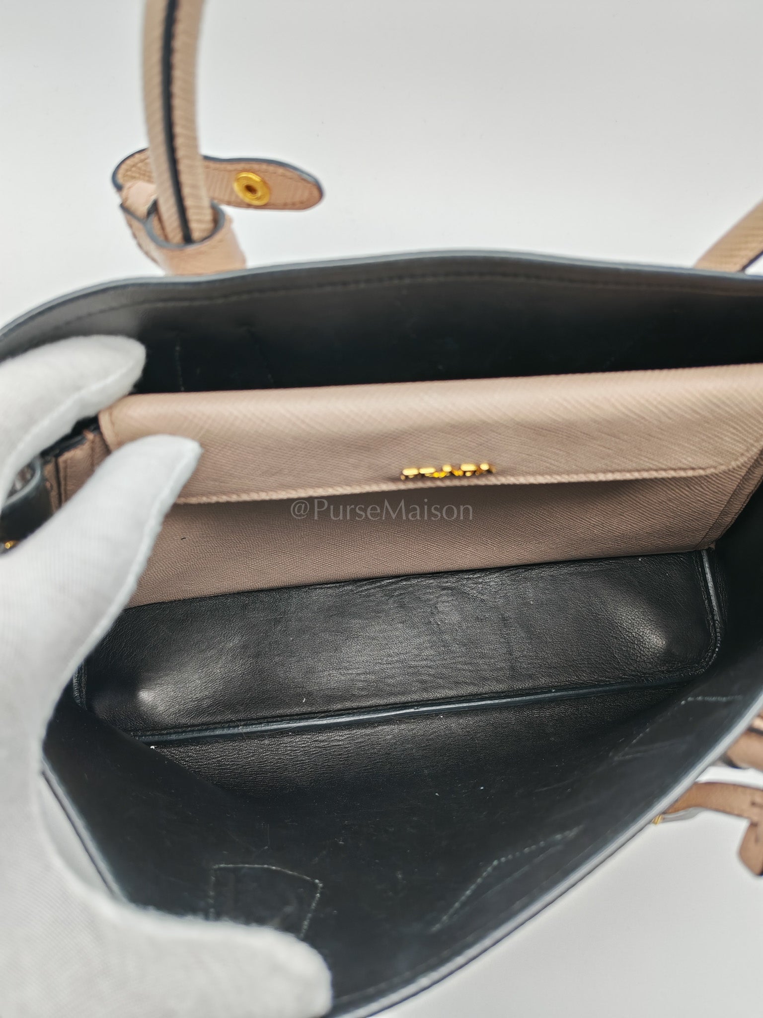 Double Bag in Light Beige Saffiano Cuir Leather Shoulder Bag | Purse Maison Luxury Bags Shop