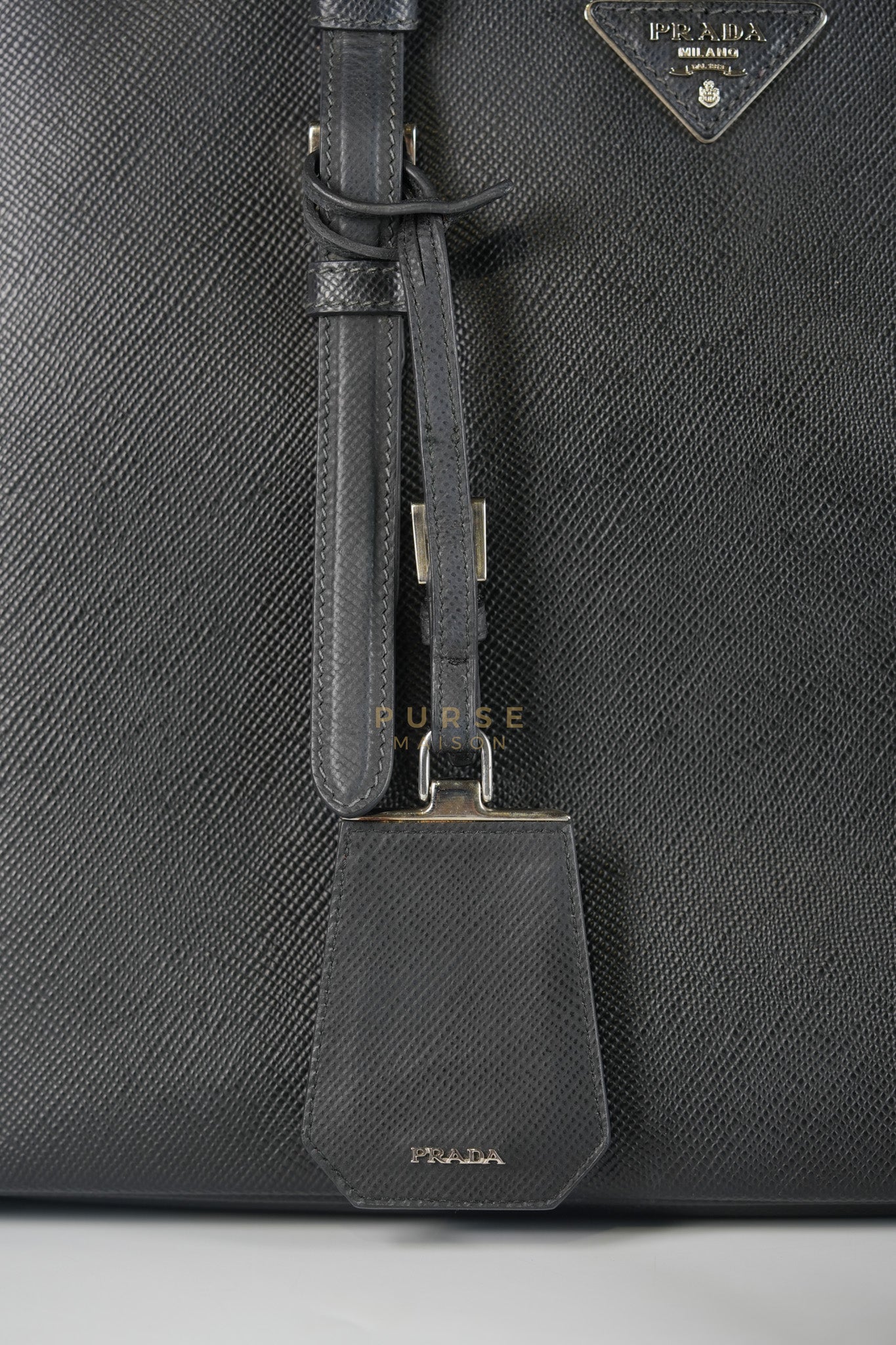 Double Bag Large in Black/Nero Saffiano Cuir Leather Silver Hardware | Purse Maison Luxury Bags Shop