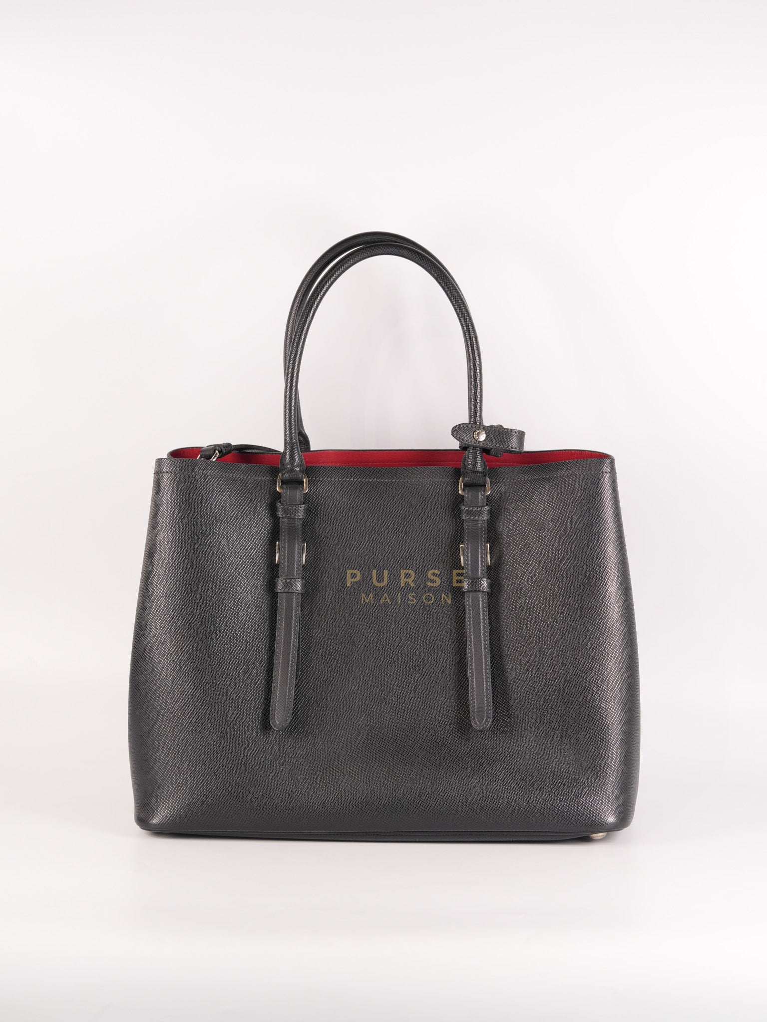 Double Bag Large in Black/Nero Saffiano Cuir Leather Silver Hardware | Purse Maison Luxury Bags Shop