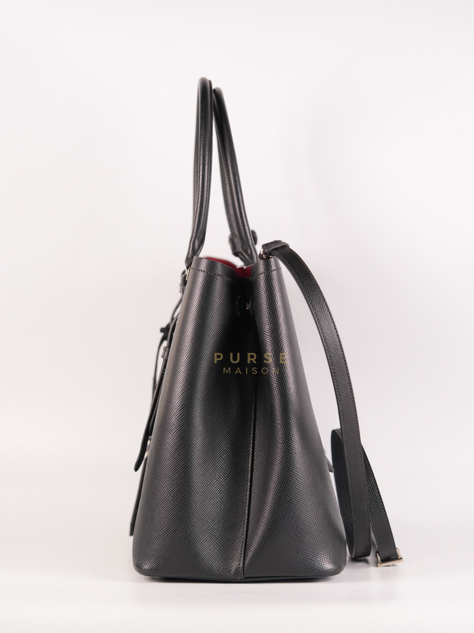 Double Bag Large in Black/Nero Saffiano Cuir Leather Silver Hardware | Purse Maison Luxury Bags Shop