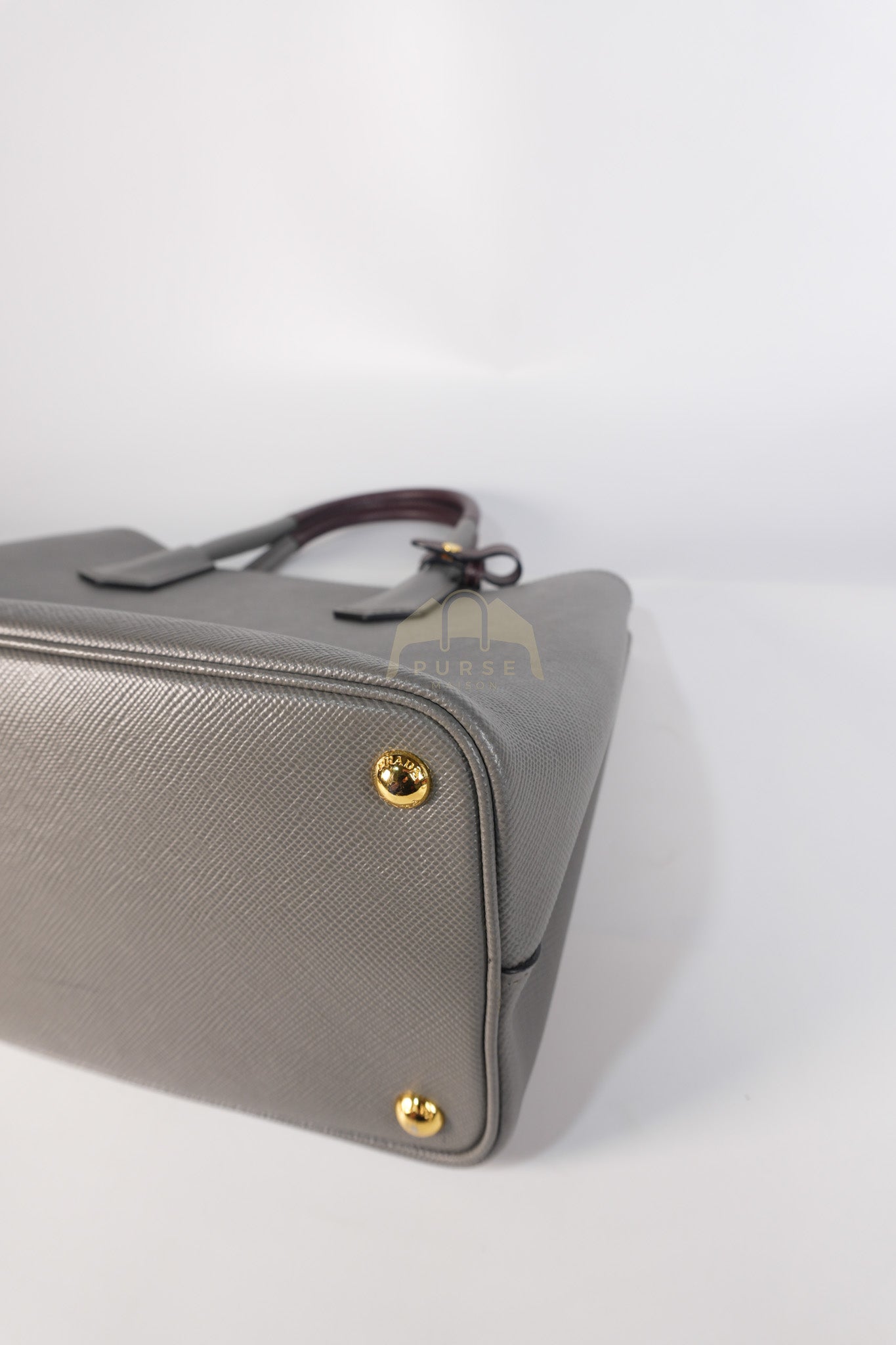 Double Bag Medium Saffiano Cuir Gray/Burgundy Leather Two-Way Bag | Purse Maison Luxury Bags Shop