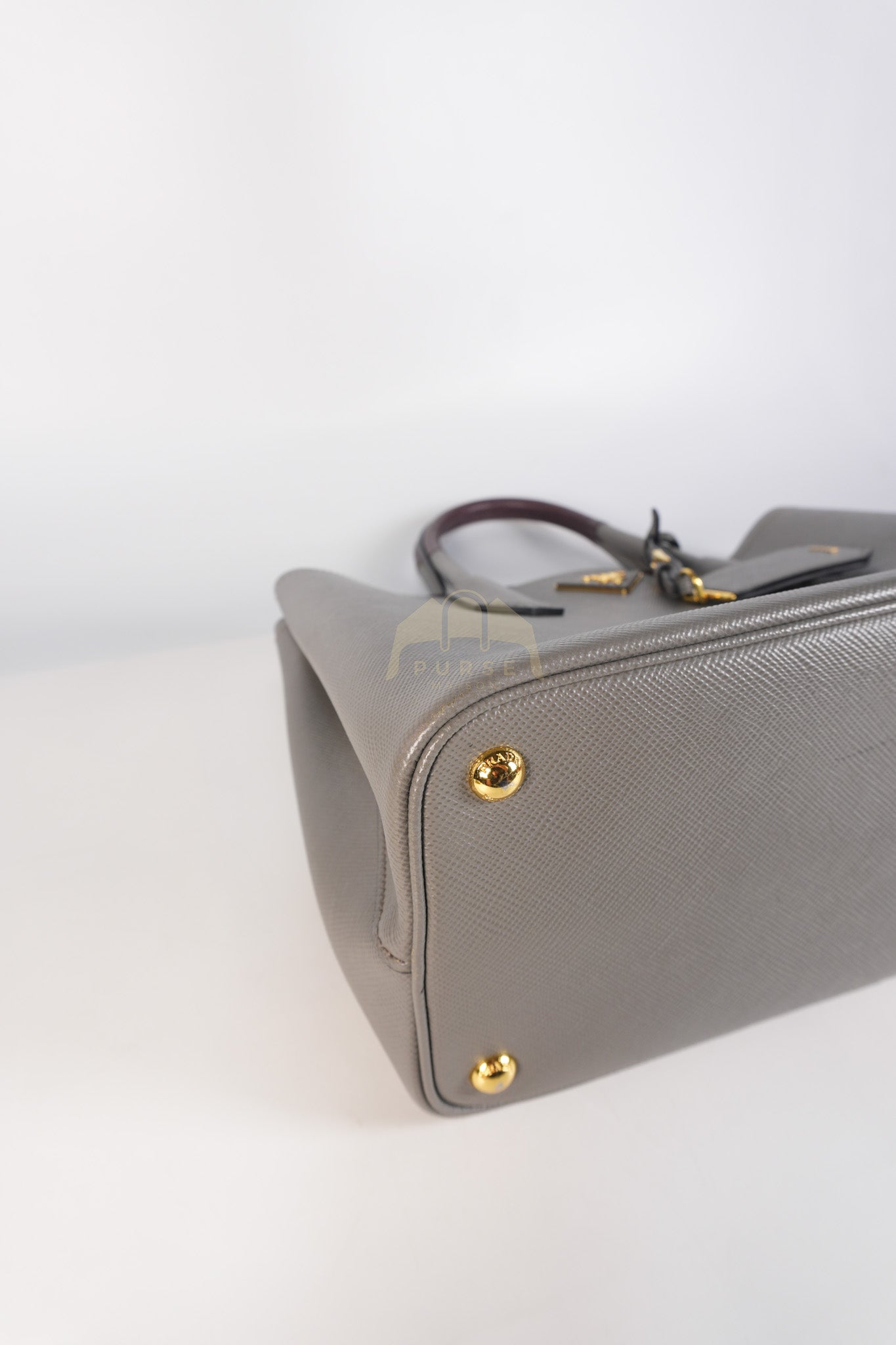 Double Bag Medium Saffiano Cuir Gray/Burgundy Leather Two-Way Bag | Purse Maison Luxury Bags Shop