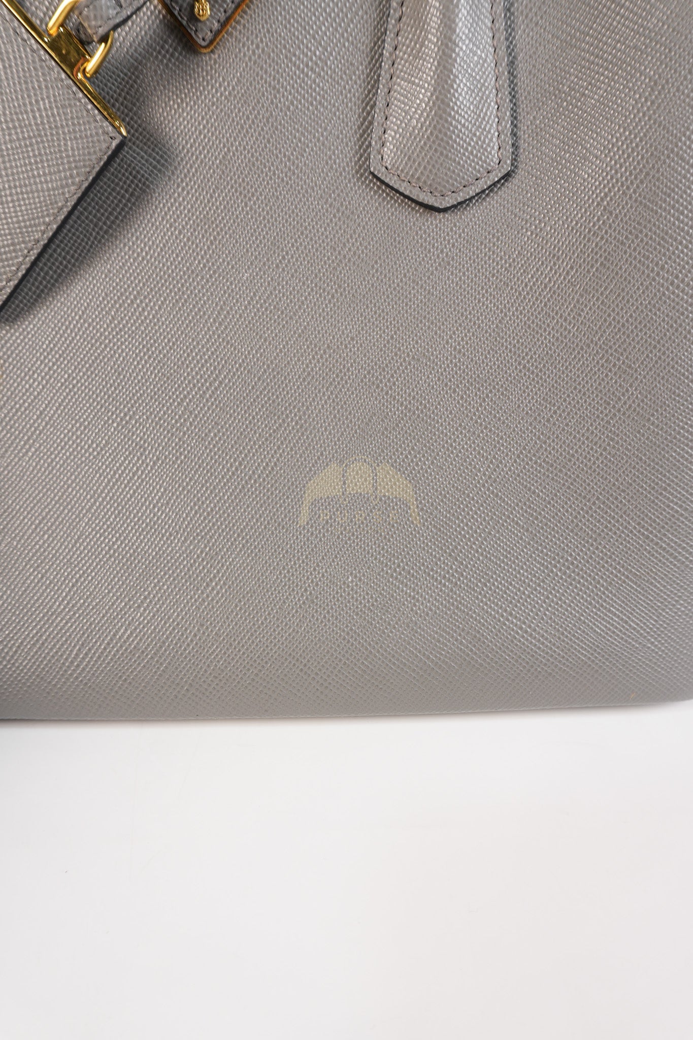 Double Bag Medium Saffiano Cuir Gray/Burgundy Leather Two-Way Bag | Purse Maison Luxury Bags Shop