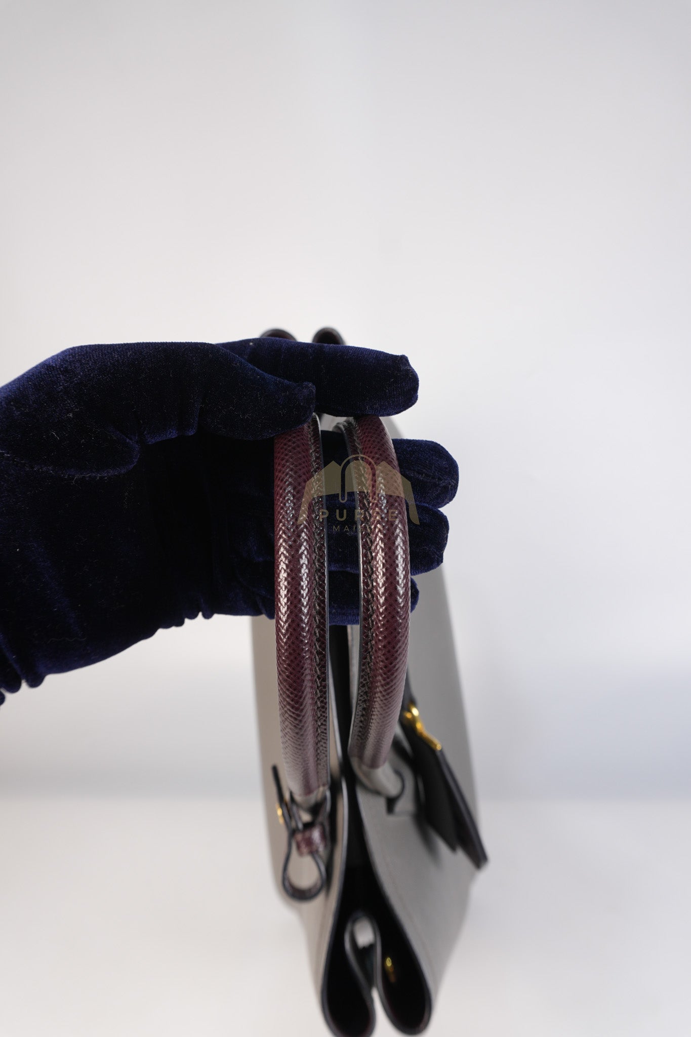 Double Bag Medium Saffiano Cuir Gray/Burgundy Leather Two-Way Bag | Purse Maison Luxury Bags Shop