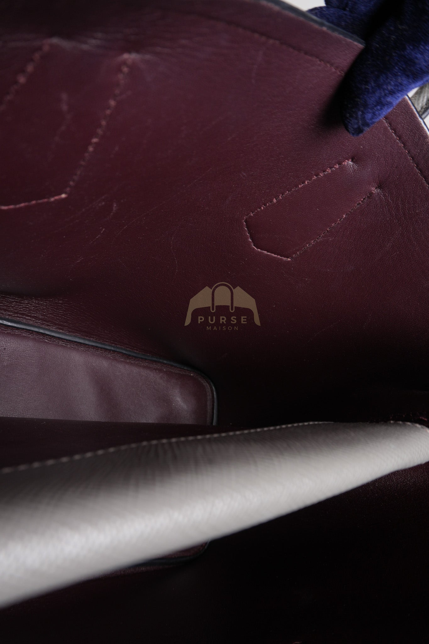 Double Bag Medium Saffiano Cuir Gray/Burgundy Leather Two-Way Bag | Purse Maison Luxury Bags Shop