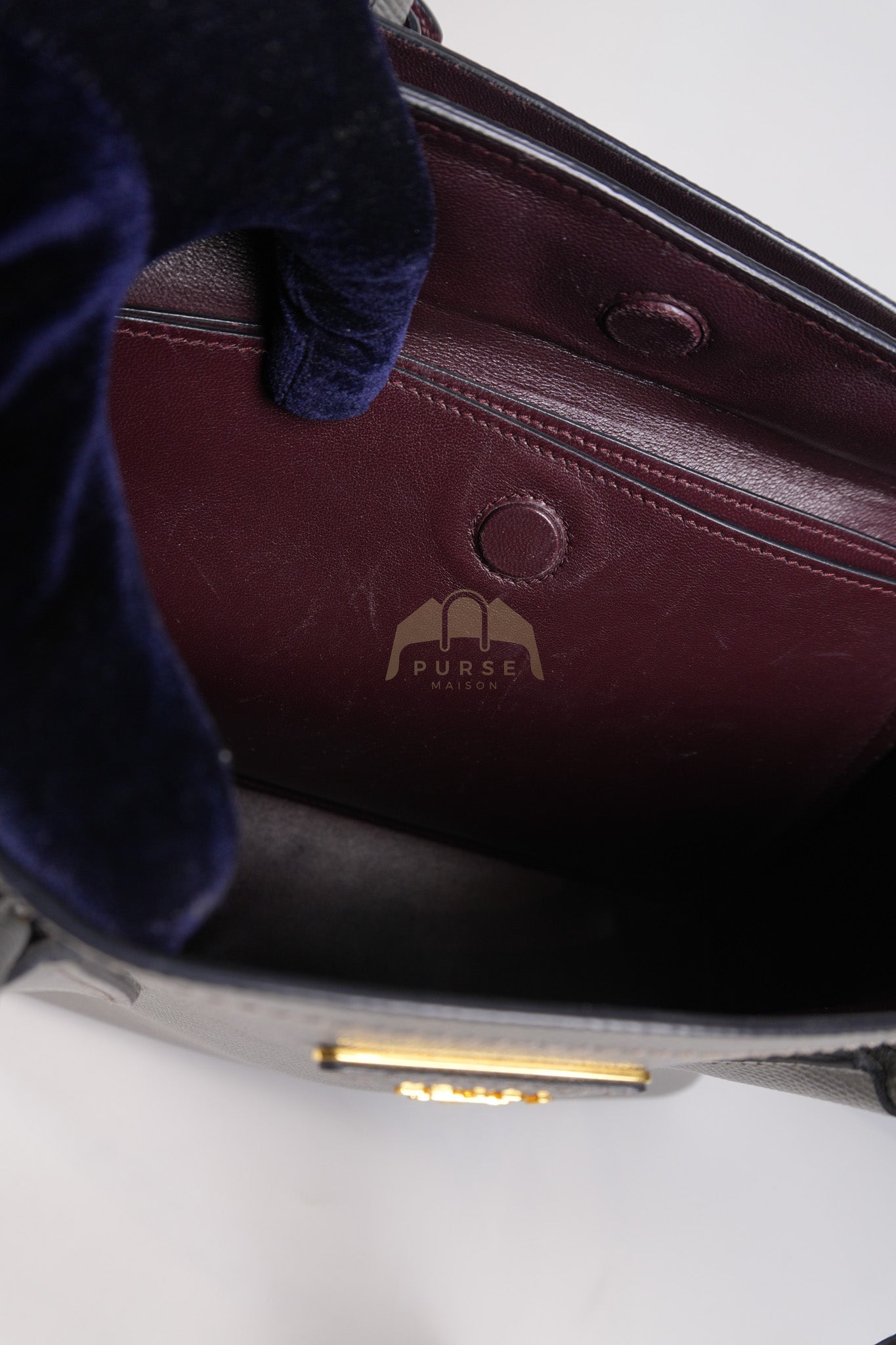 Double Bag Medium Saffiano Cuir Gray/Burgundy Leather Two-Way Bag | Purse Maison Luxury Bags Shop