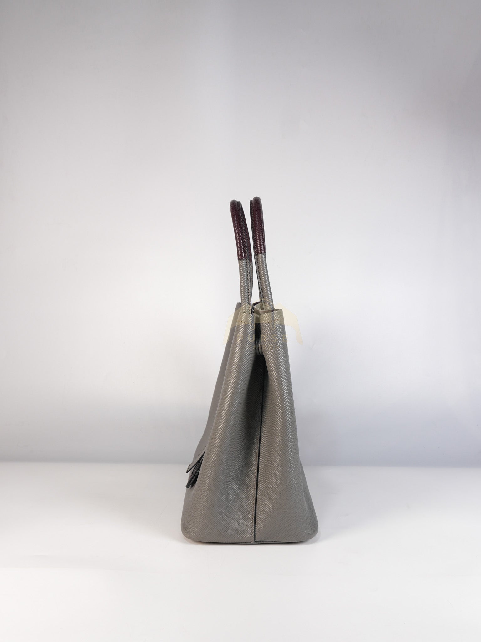 Double Bag Medium Saffiano Cuir Gray/Burgundy Leather Two-Way Bag | Purse Maison Luxury Bags Shop