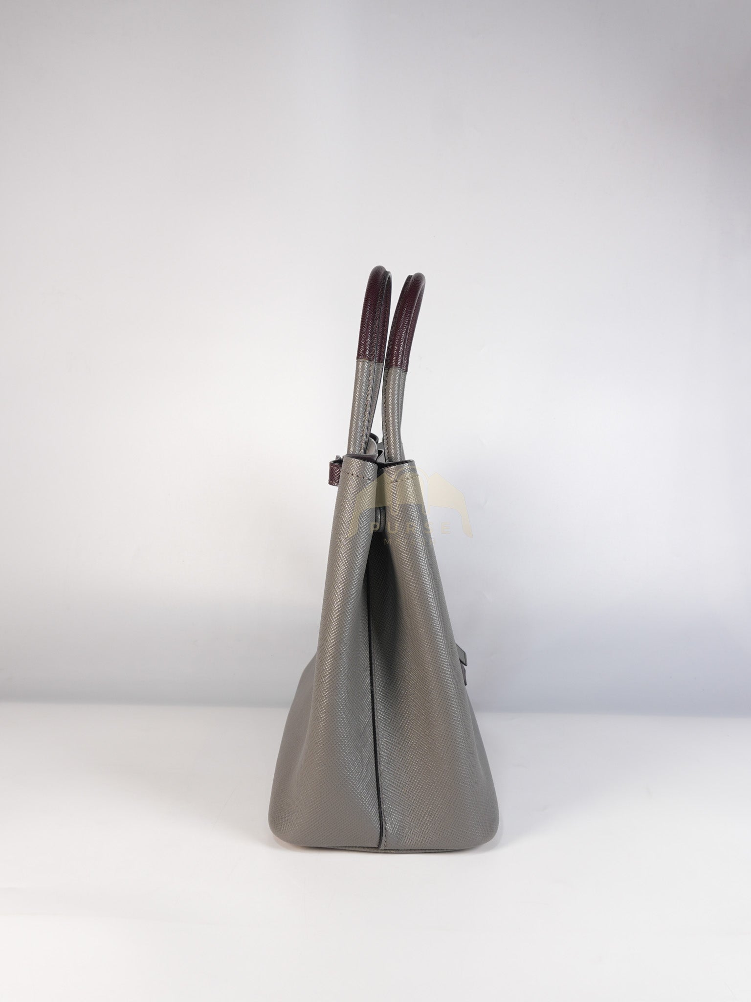 Double Bag Medium Saffiano Cuir Gray/Burgundy Leather Two-Way Bag | Purse Maison Luxury Bags Shop