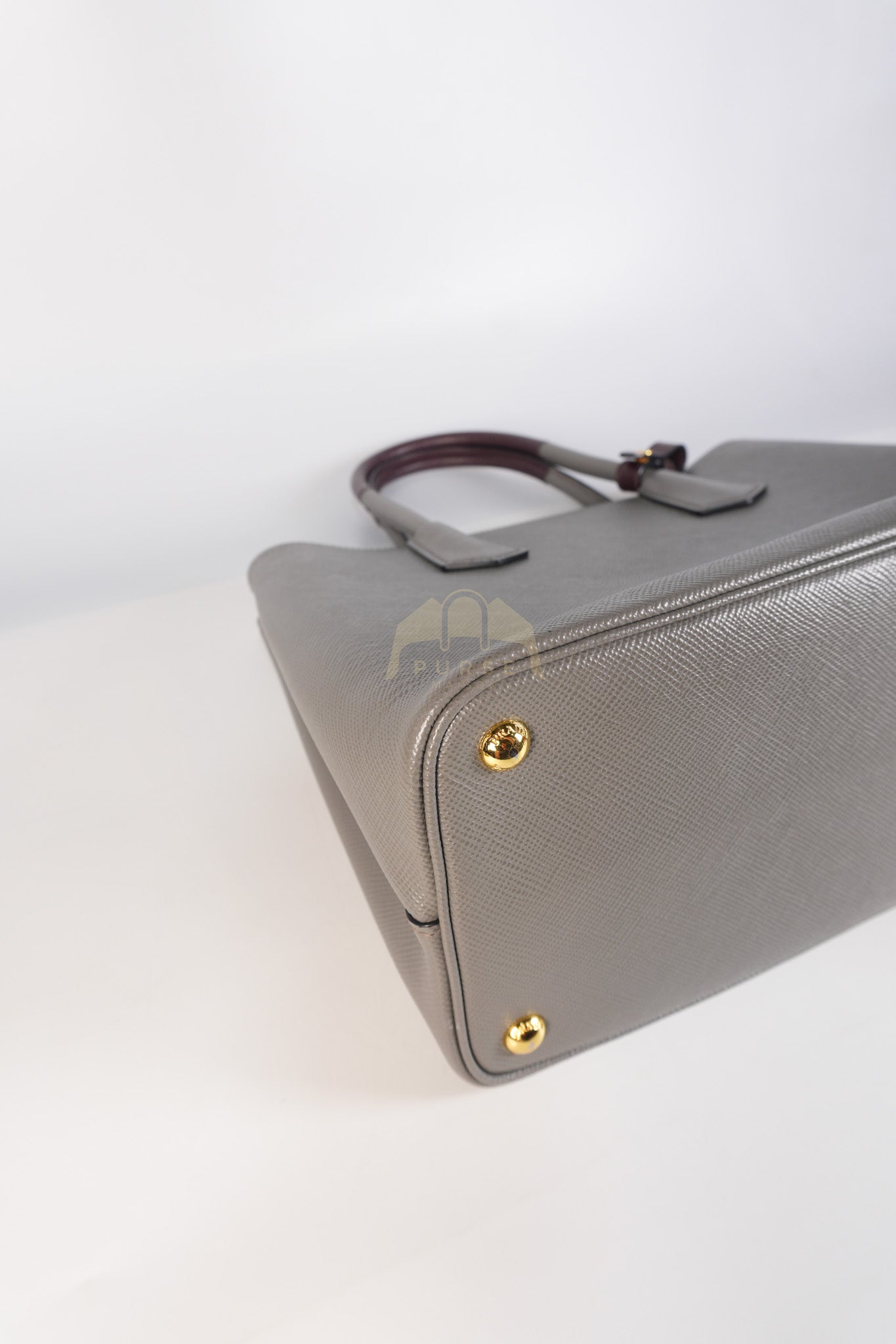 Double Bag Medium Saffiano Cuir Gray/Burgundy Leather Two-Way Bag | Purse Maison Luxury Bags Shop