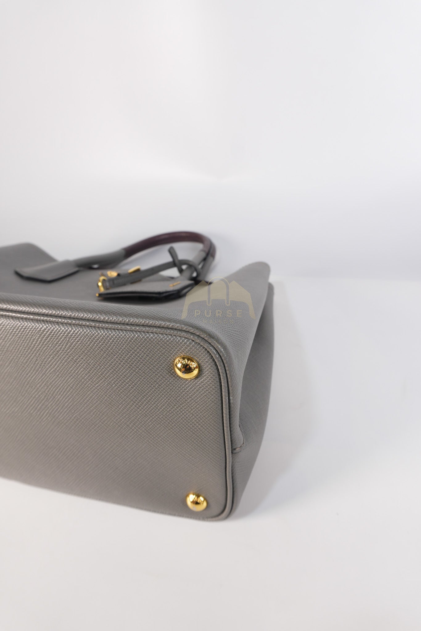 Double Bag Medium Saffiano Cuir Gray/Burgundy Leather Two-Way Bag | Purse Maison Luxury Bags Shop