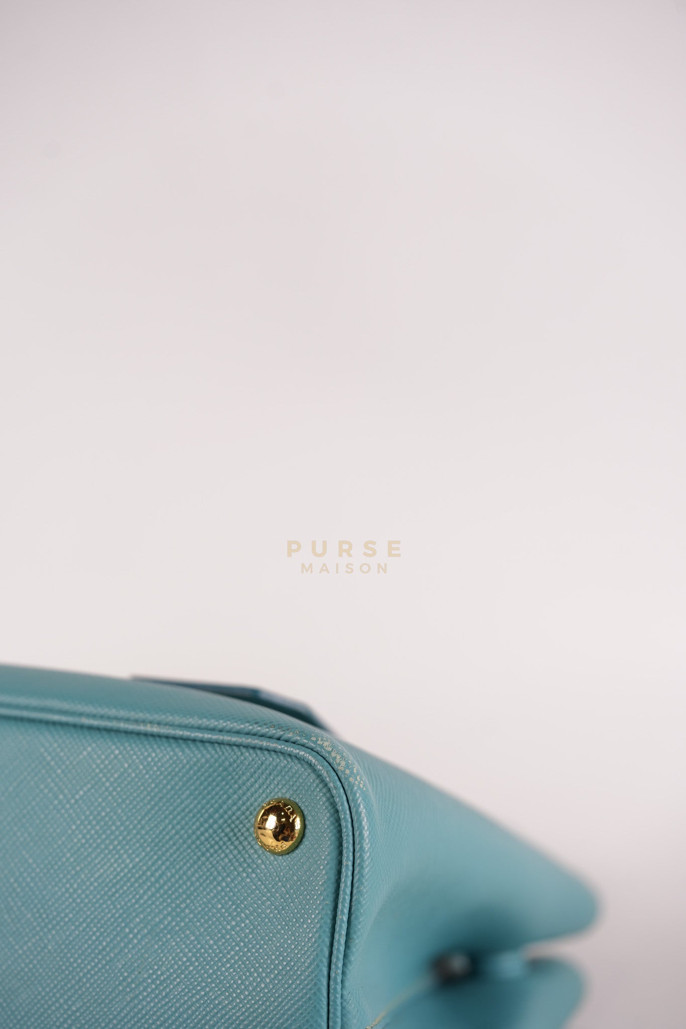 Double Handle Tote Bag Small in Teal Saffiano Cuir Leather | Purse Maison Luxury Bags Shop