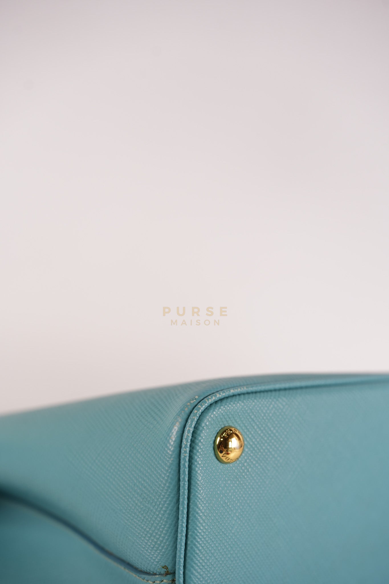 Double Handle Tote Bag Small in Teal Saffiano Cuir Leather | Purse Maison Luxury Bags Shop