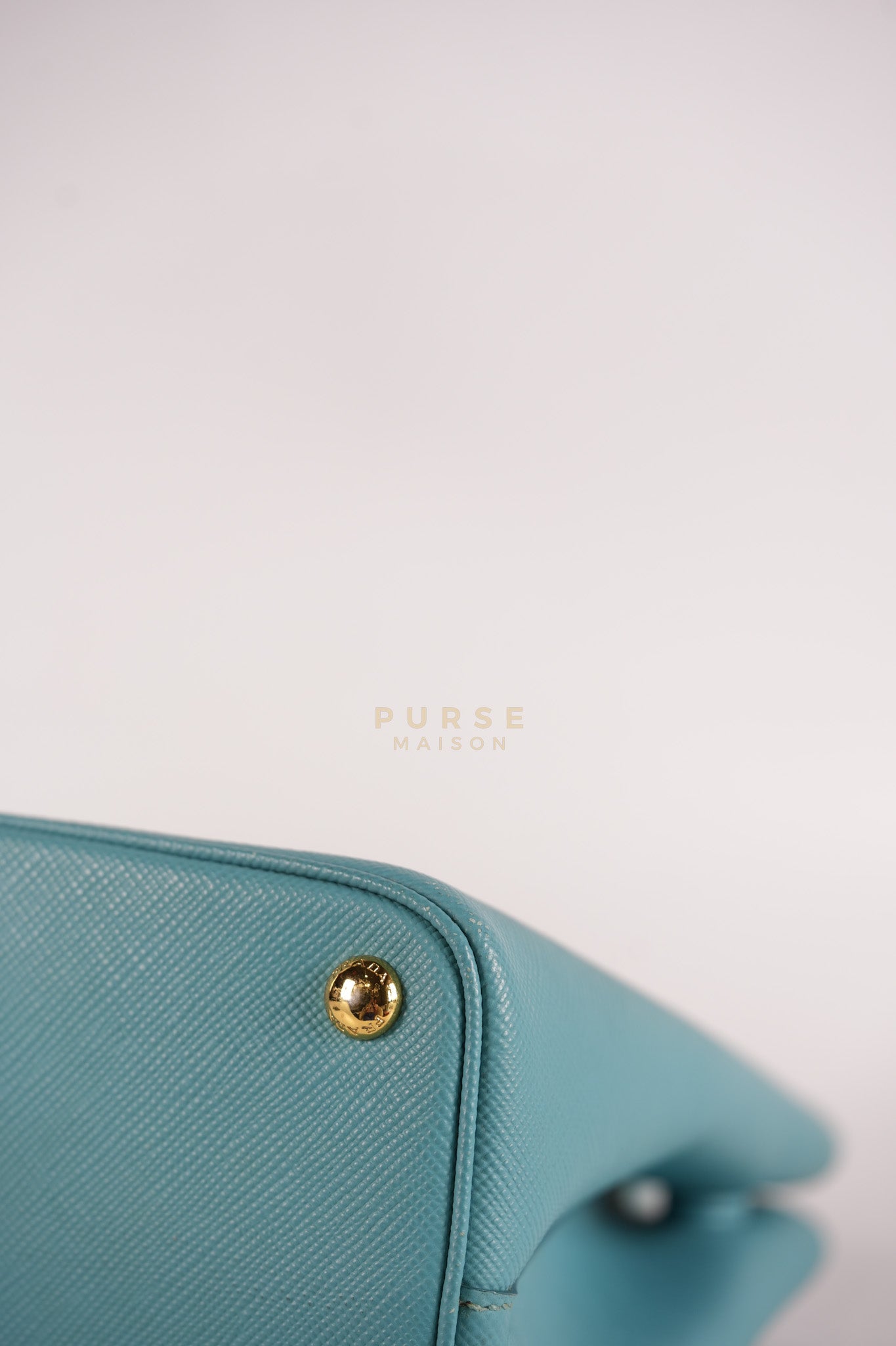 Double Handle Tote Bag Small in Teal Saffiano Cuir Leather | Purse Maison Luxury Bags Shop