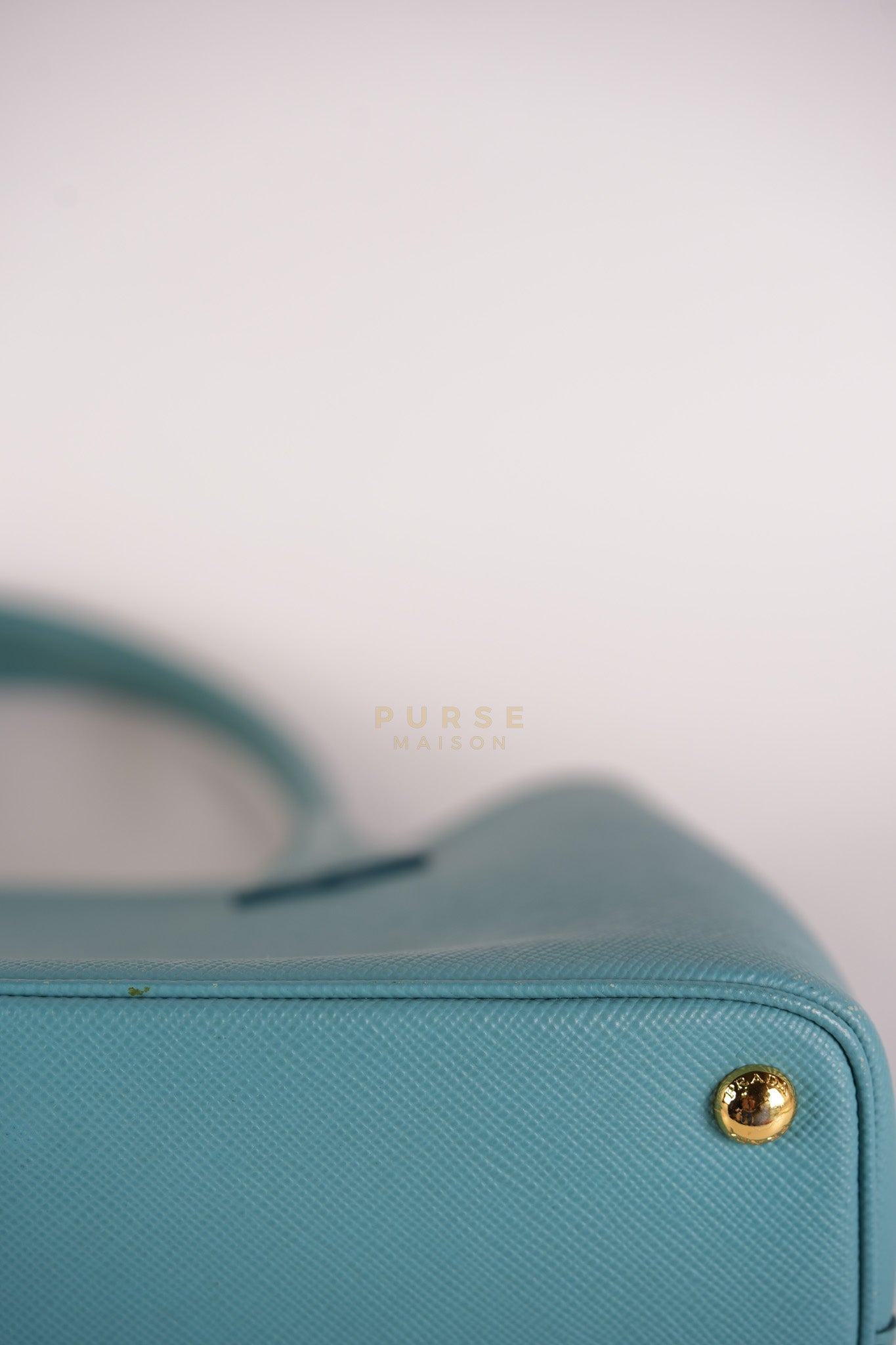 Double Handle Tote Bag Small in Teal Saffiano Cuir Leather | Purse Maison Luxury Bags Shop