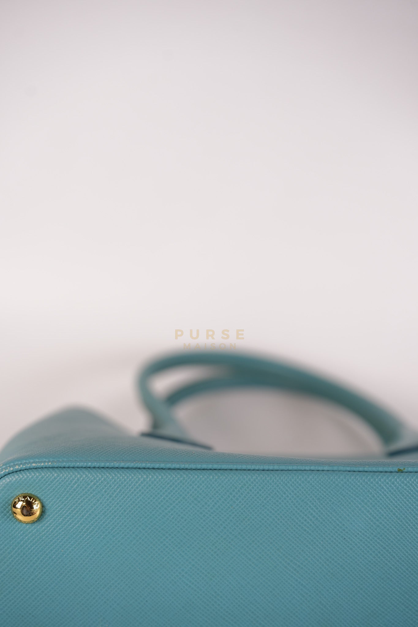 Double Handle Tote Bag Small in Teal Saffiano Cuir Leather | Purse Maison Luxury Bags Shop