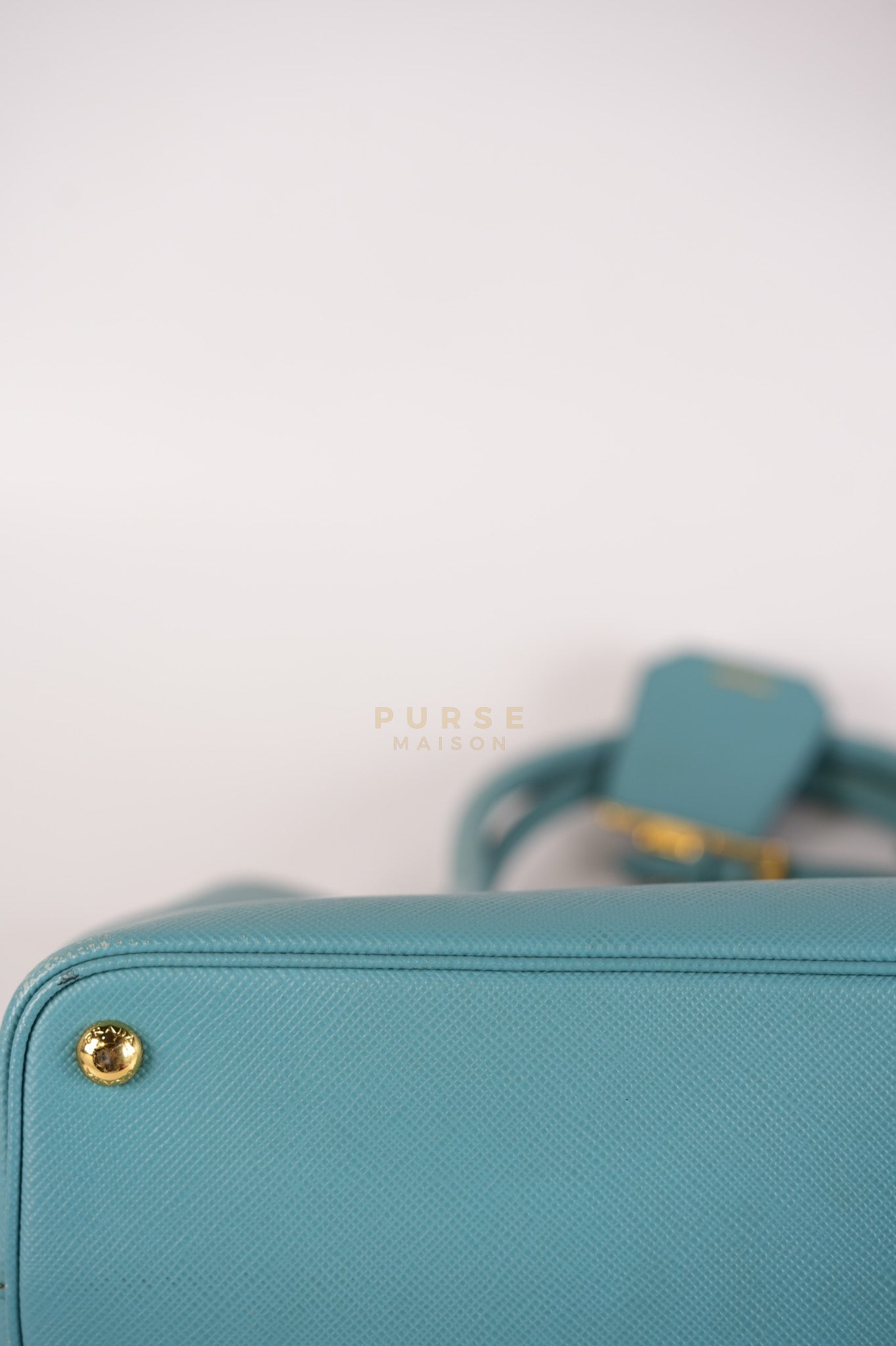 Double Handle Tote Bag Small in Teal Saffiano Cuir Leather | Purse Maison Luxury Bags Shop