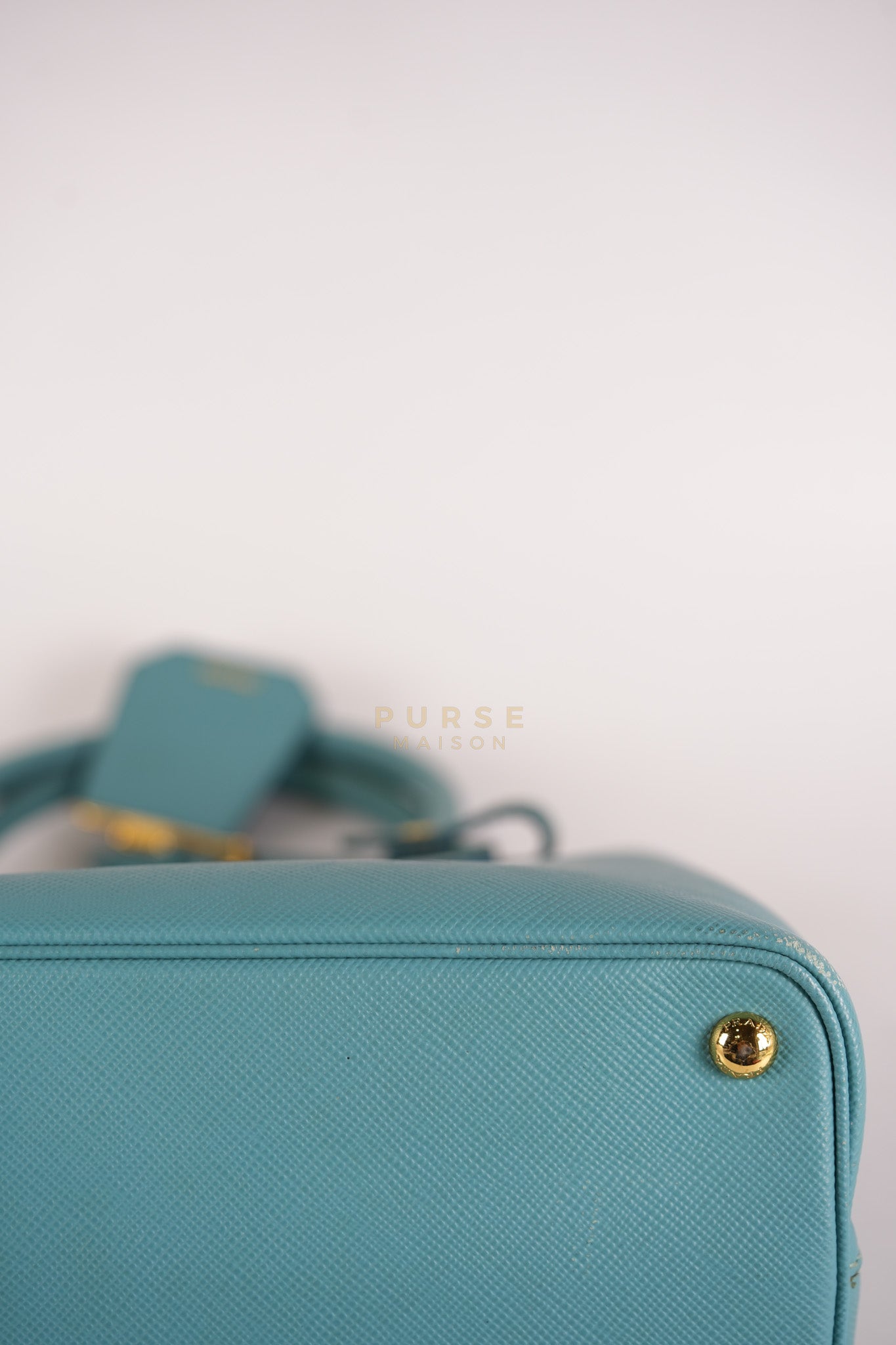 Double Handle Tote Bag Small in Teal Saffiano Cuir Leather | Purse Maison Luxury Bags Shop